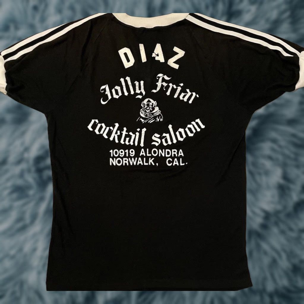 Vintage VINTAGE Jolly Friar Cocktail Saloon Norwalk California Striped Jersey Shirt L Men Black 70s 90s Grunge Bar Rock Punk Retro USA T-Shirt Size US L / EU 52-54 / 3 - 1 Thumbnail