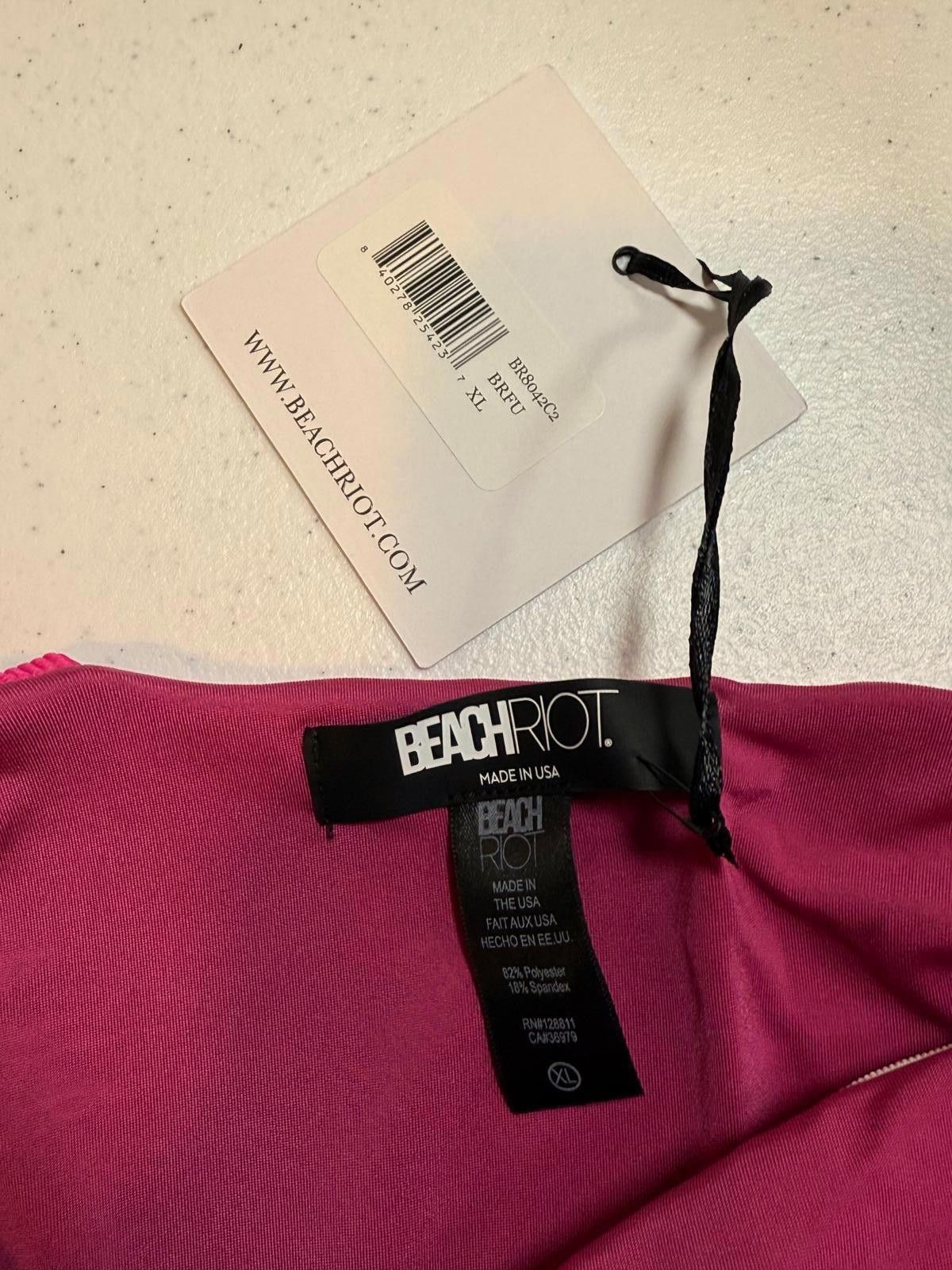 Designer BEACHROT Pink Ribbed One-Piece Swimsuit, Size XL Size ONE SIZE - 6 Thumbnail