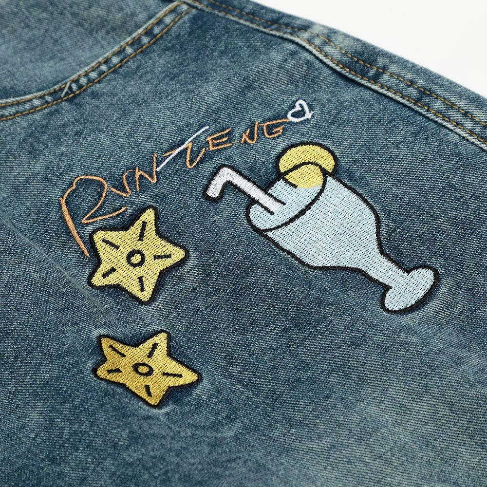 Jean Men's cartoon funny embroidered washed straight jeans Size US 32 / EU 48 - 6 Thumbnail