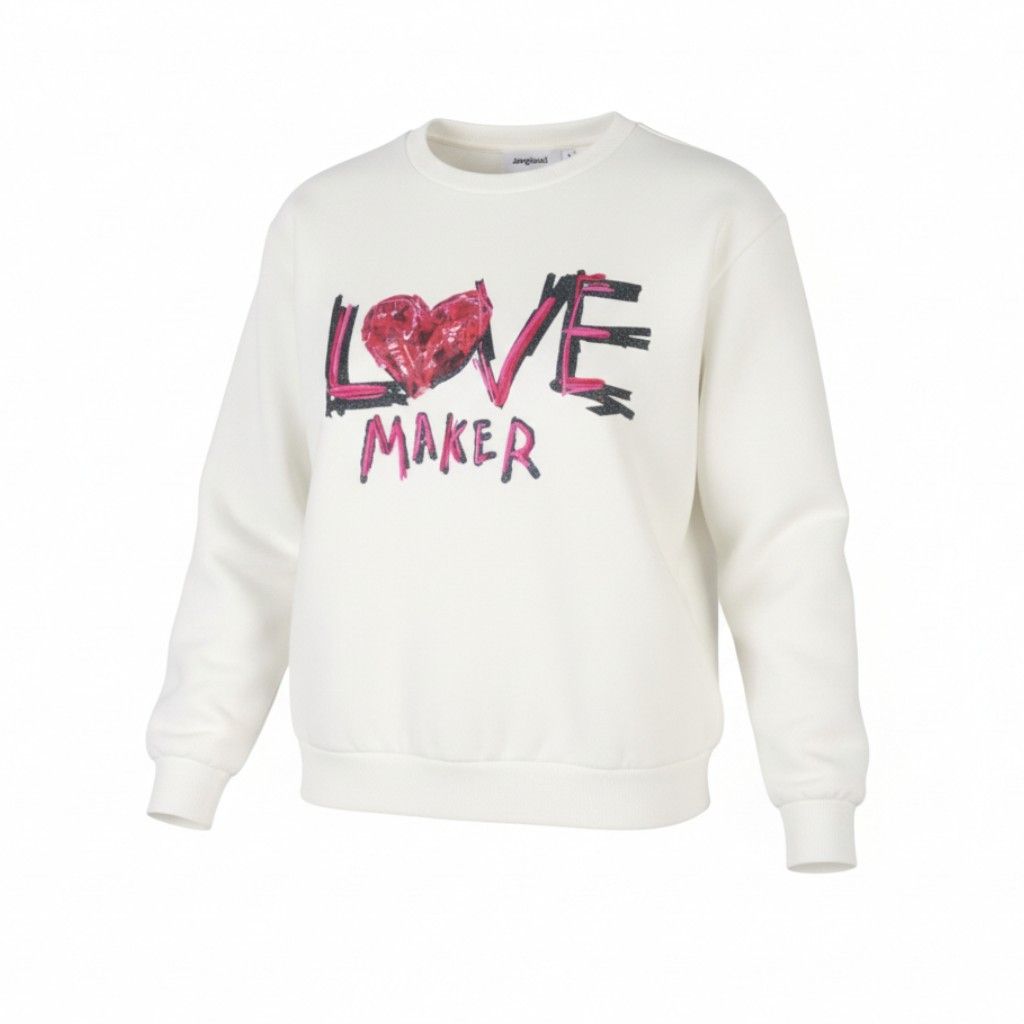Desigual MAKER S White Glitter Embroidered Sweatshirt 88763 Size S / US 4 / IT 40 - 1 Thumbnail