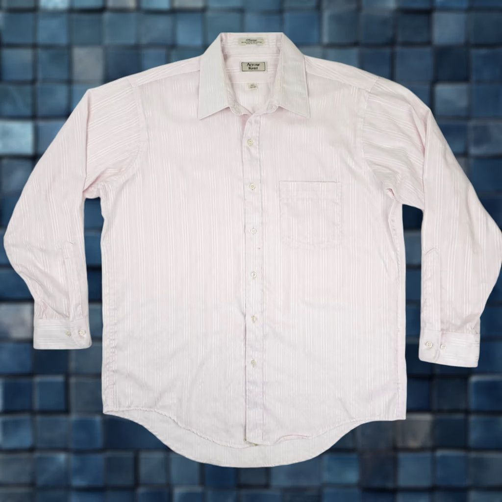 Arrow VINTAGE Arrow Kent Dress Shirt Striped Lightweight Pink Men 16.5 32/33 Large Shirt Men Pink Striped Kent Finesse Shirt 16.5/32-33 Mens Size US XL / EU 56 / 4 - 1 Thumbnail