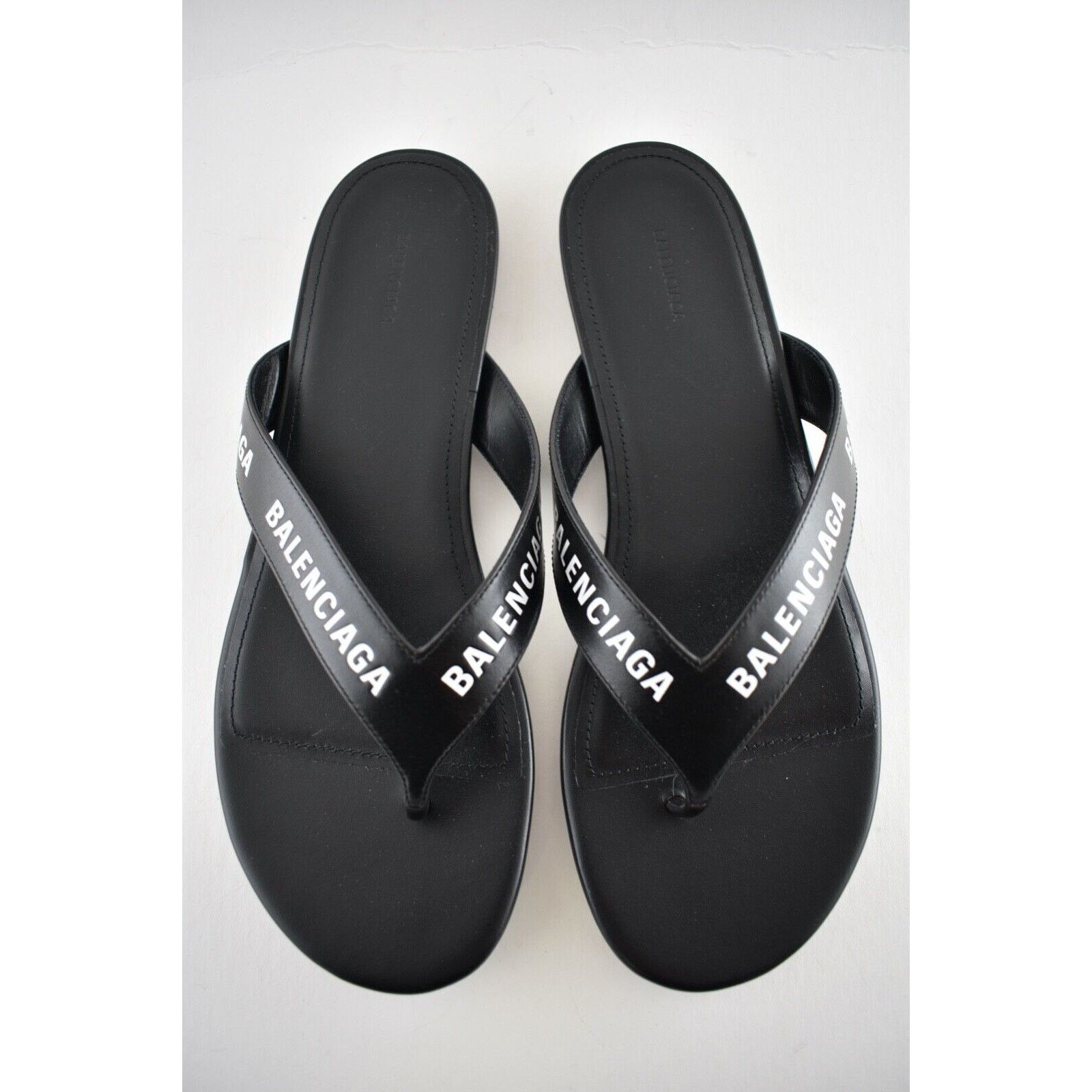 Balenciaga Balenciaga Black White Leather Logo Thong Slide Slip On Size US 6 / IT 36 - 8 Thumbnail