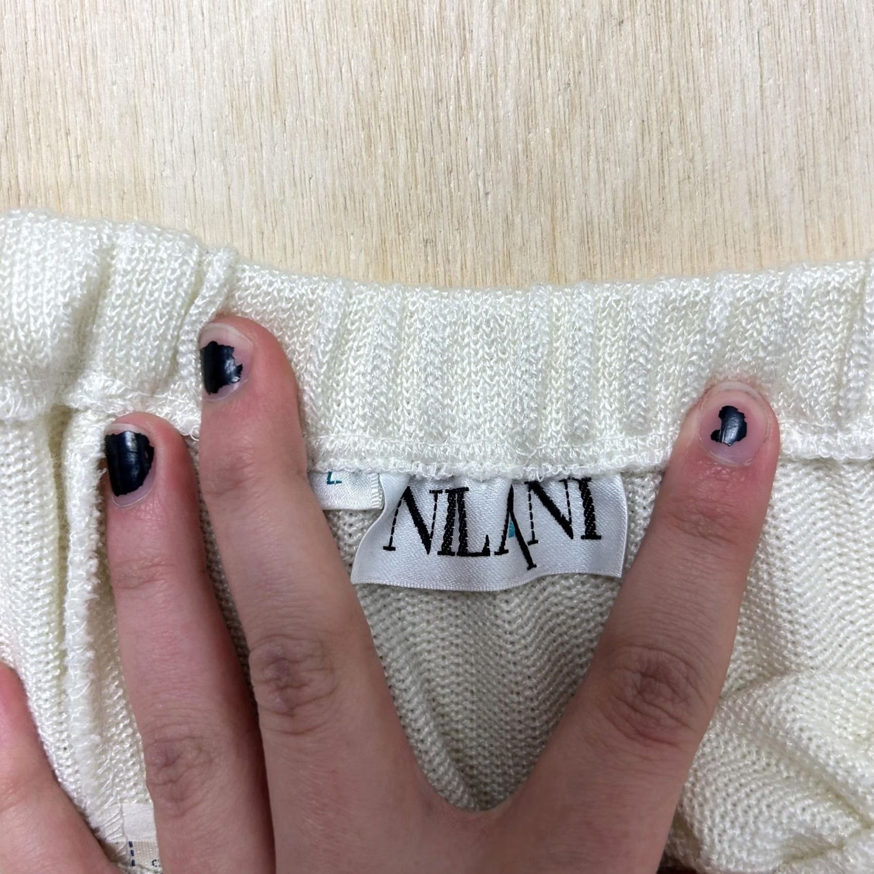 Vintage NLANI Skirt Womens Large White Solid Knit A-Line Midi Elastic Waist Size 36" / US 14 / IT 50 - 3 Thumbnail