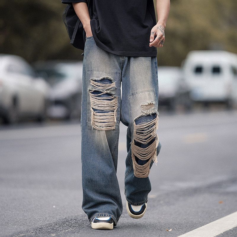 Japanese Brand American retro men's washed distressed loose ripped jeans Size US 32 / EU 48 - 1 Thumbnail