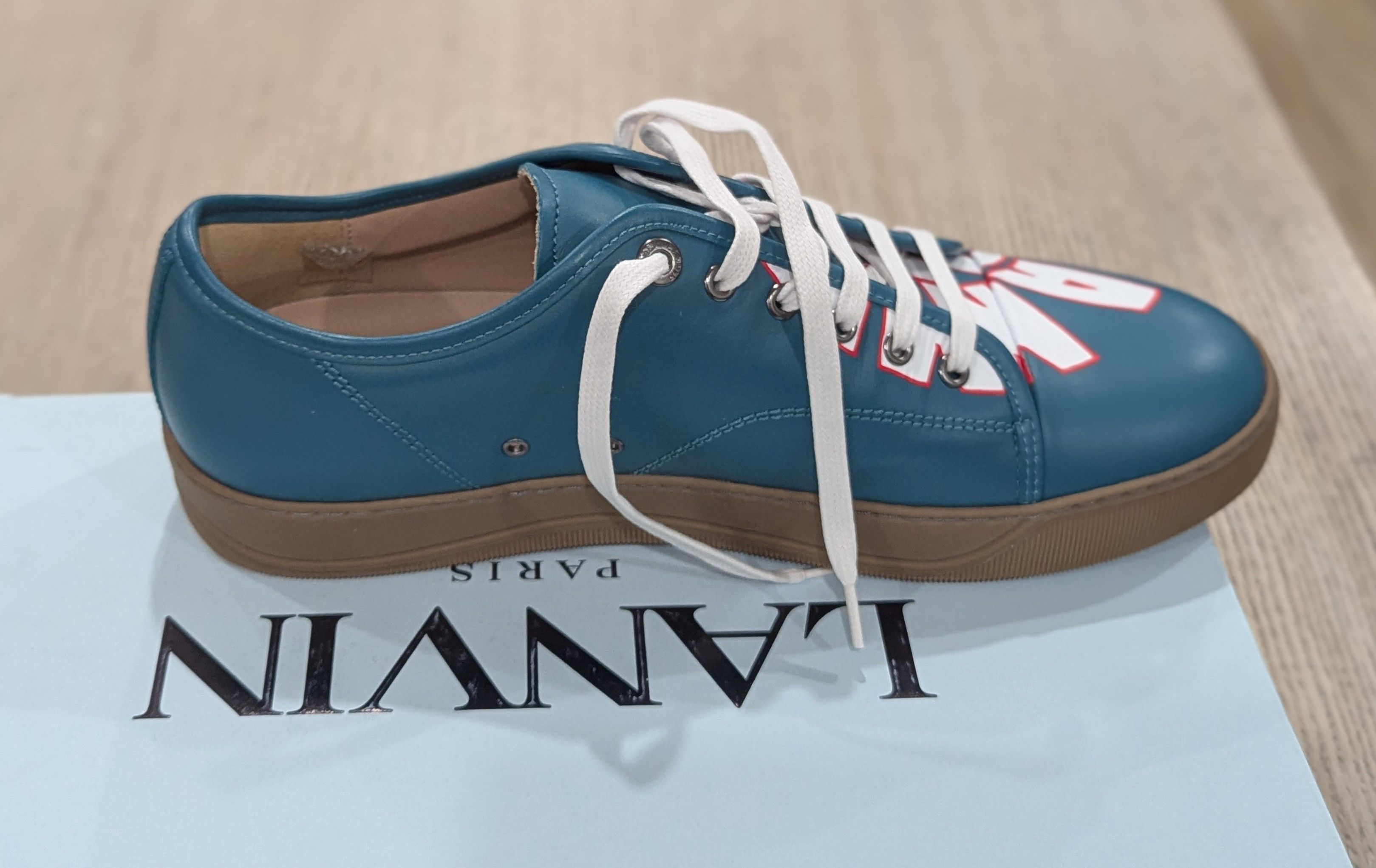 Lanvin Lanvin Leather Low-Top Sneakers Teal/White UK 9 US 10 Size US 10 / EU 43 - 3 Thumbnail