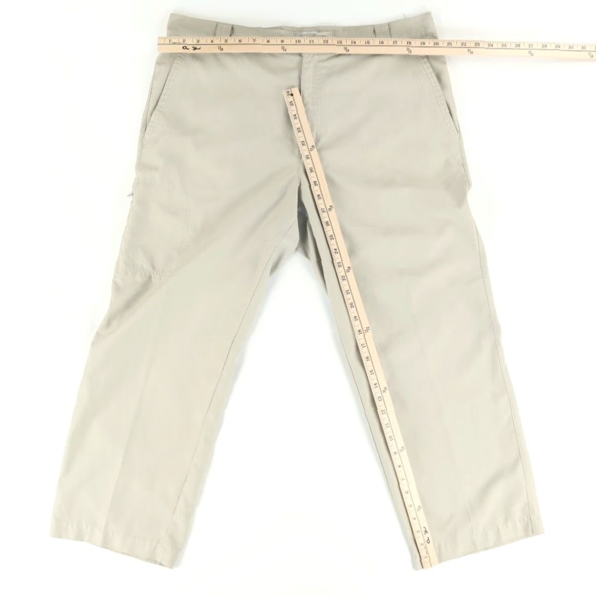 Vintage Columbia Baggy Chino Pants Beige Men's 40 Casual Relaxed Twill Polyester Baggy Inseam 32in Flat Front Button Size US 40 / EU 56 - 3 Thumbnail