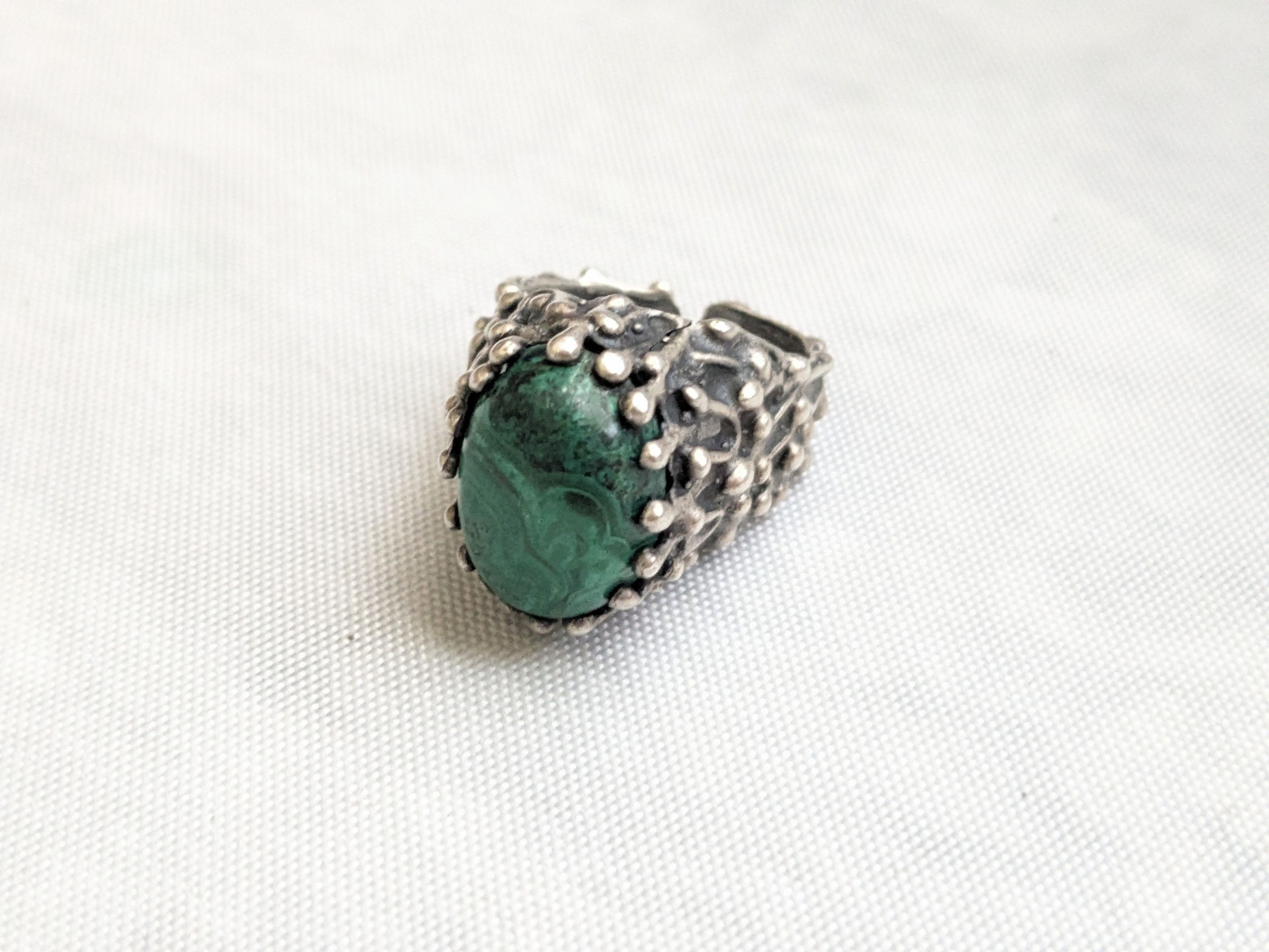 Jewelry Vintage Sterling Silver Ring Malachite 9 Brutalist Avant Size ONE SIZE - 4 Thumbnail