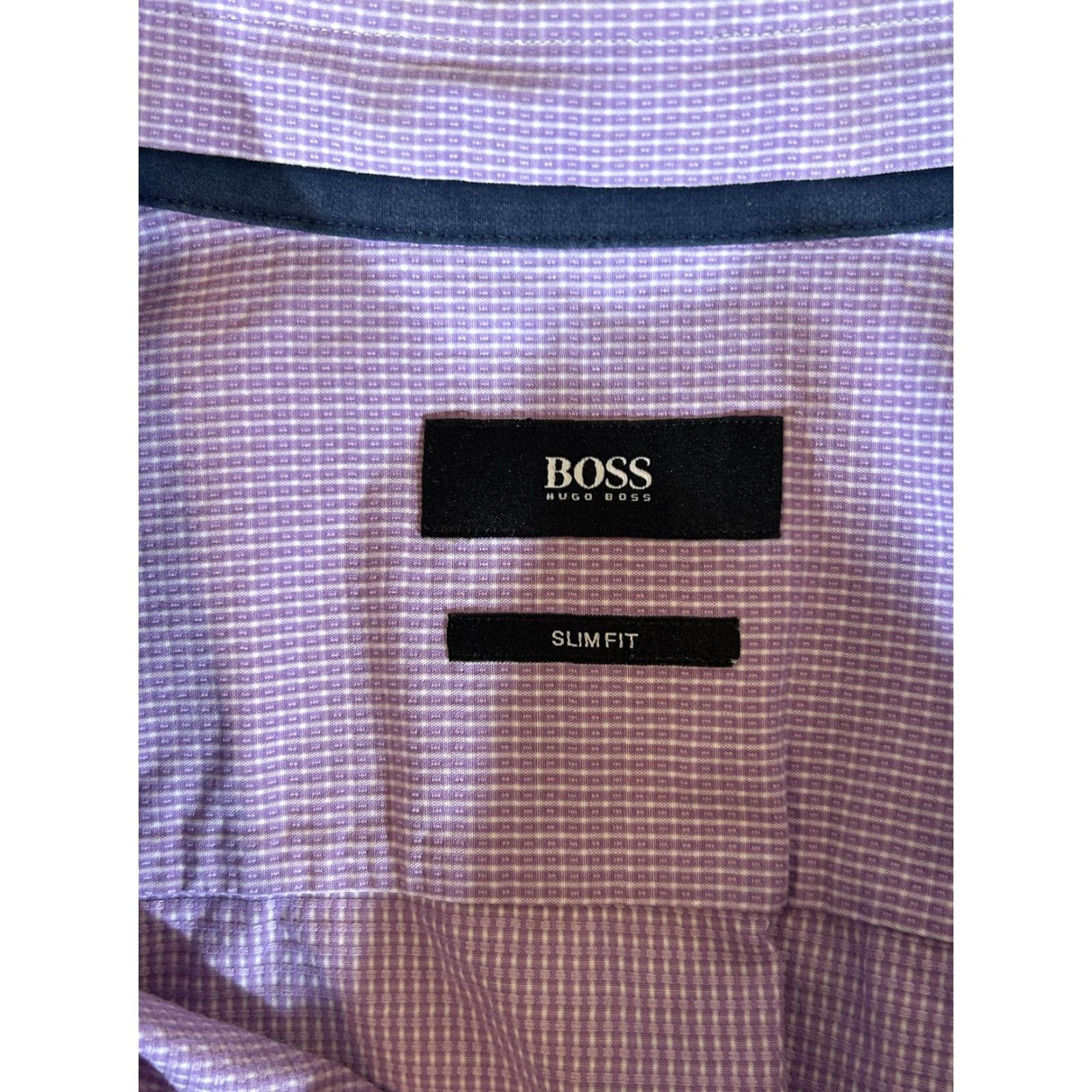Hugo Boss HUGO BOSS Dress Shirt Mens Large Purple Slim Check 100% Cotton Long Sleeve Button Front Size 46R - 7 Thumbnail