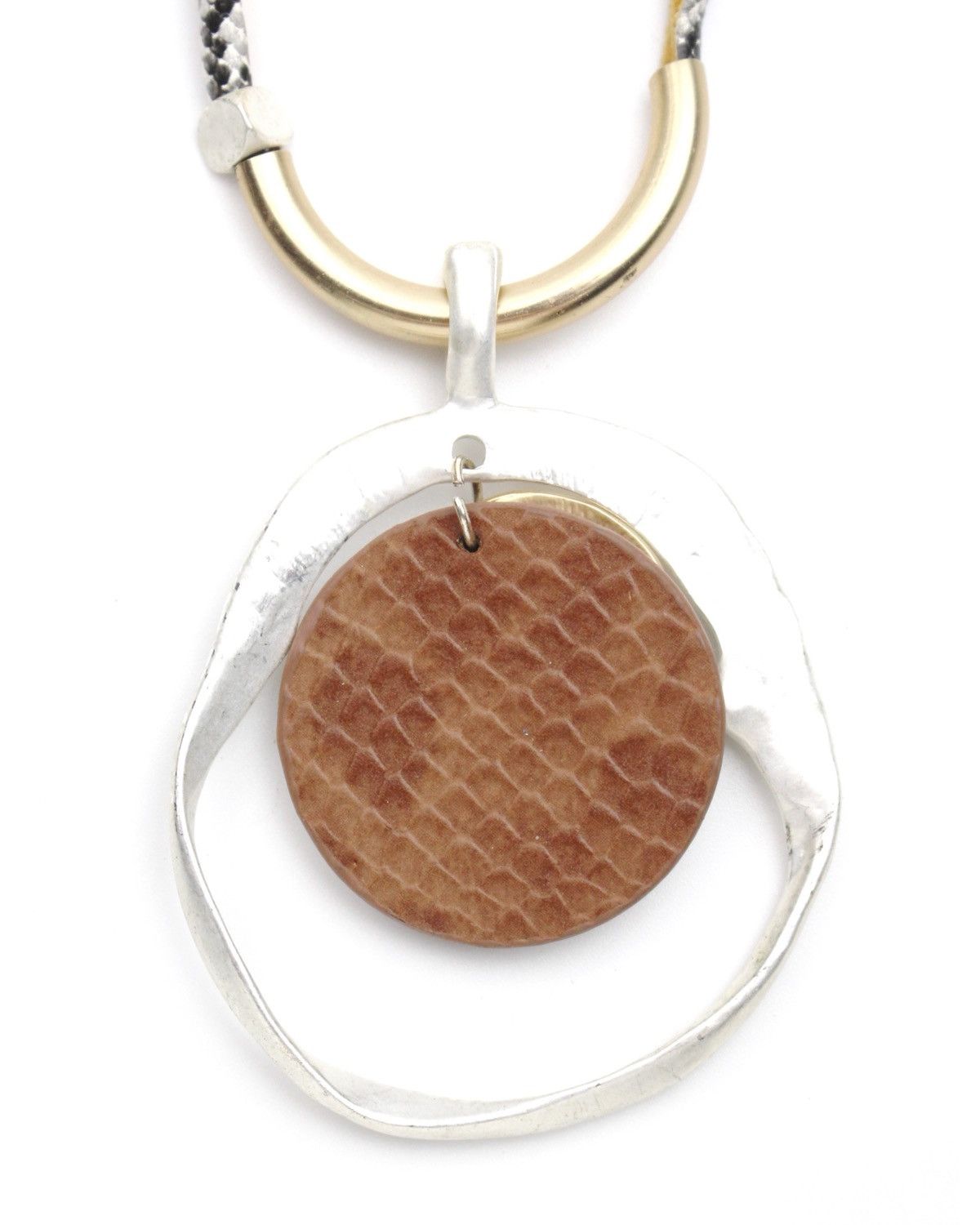 If Six Was Nine 1990S HAMMERED HOOP LEATHER DISC SNAKESKIN NECKLACE Size ONE SIZE - 3 Thumbnail