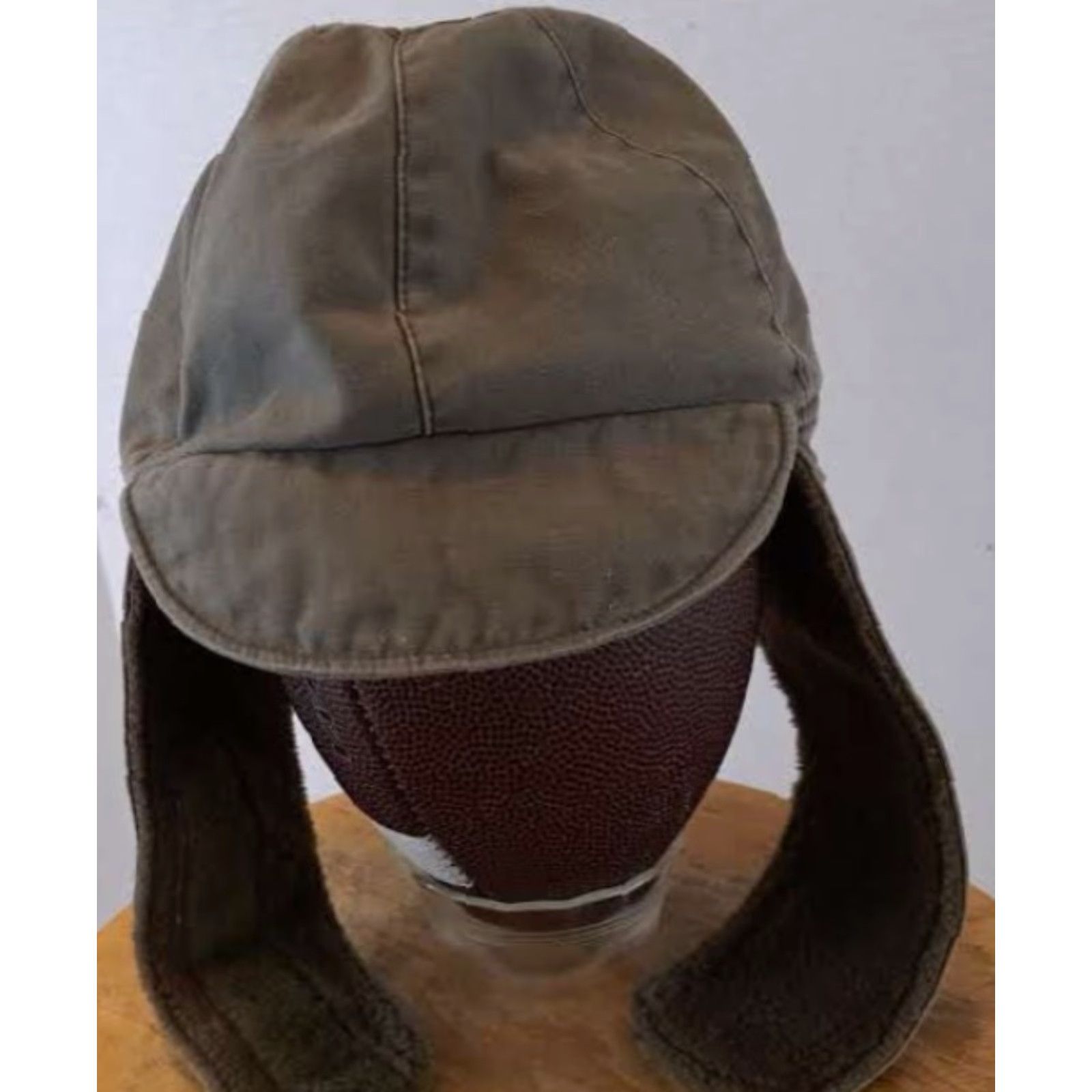 Vintage VINTAGE Albert Kempf Teunz Insulated Skull Cap with Adjustable Chin Strap Mens Winter Green Canvas Cotton Ear Flap Military 7 1/4 Medium Size ONE SIZE - 2 Thumbnail
