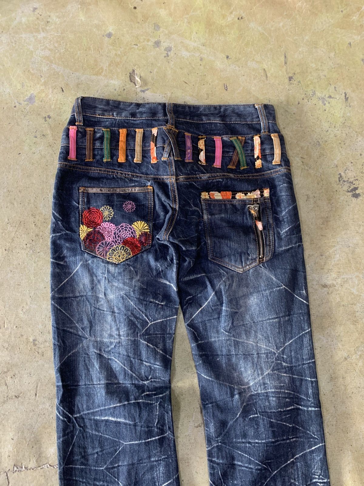 Japanese Brand Jeans Denim, Double Waist Embroidered Floral Print Size M Size 30" / US 8 / IT 44 - 14 Thumbnail