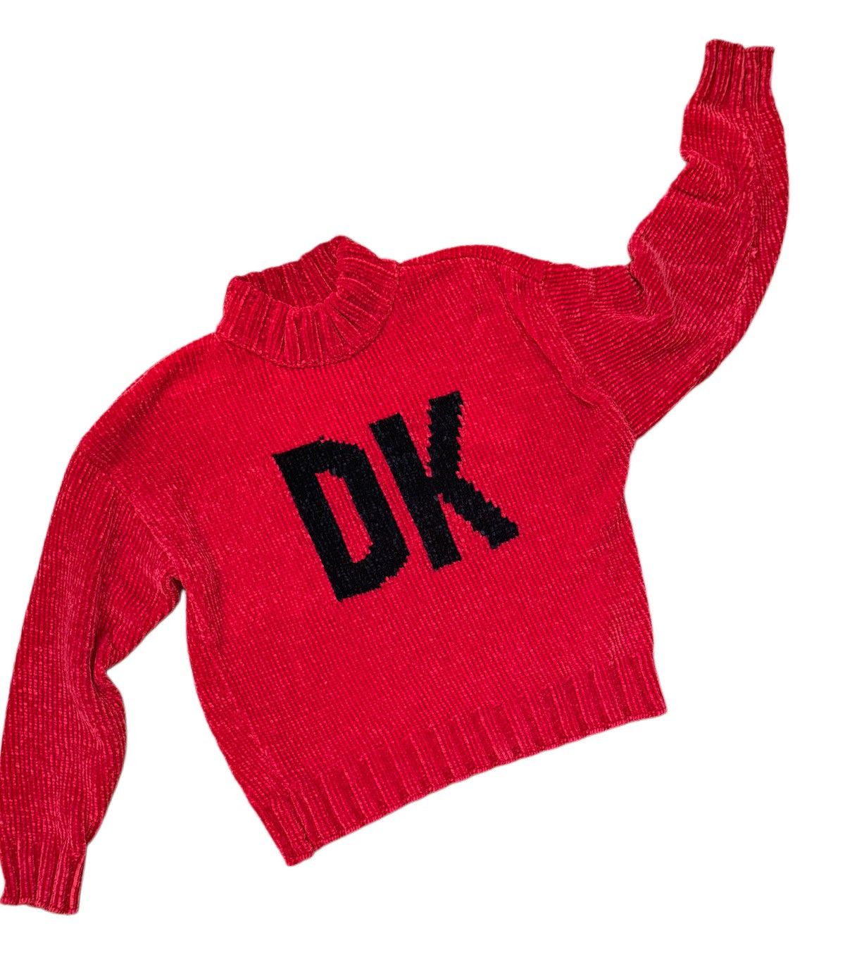 DKNY DKNY Red Chenille Knit “DK/NY” Sweater Size L / US 10 / IT 46 - 1 Thumbnail