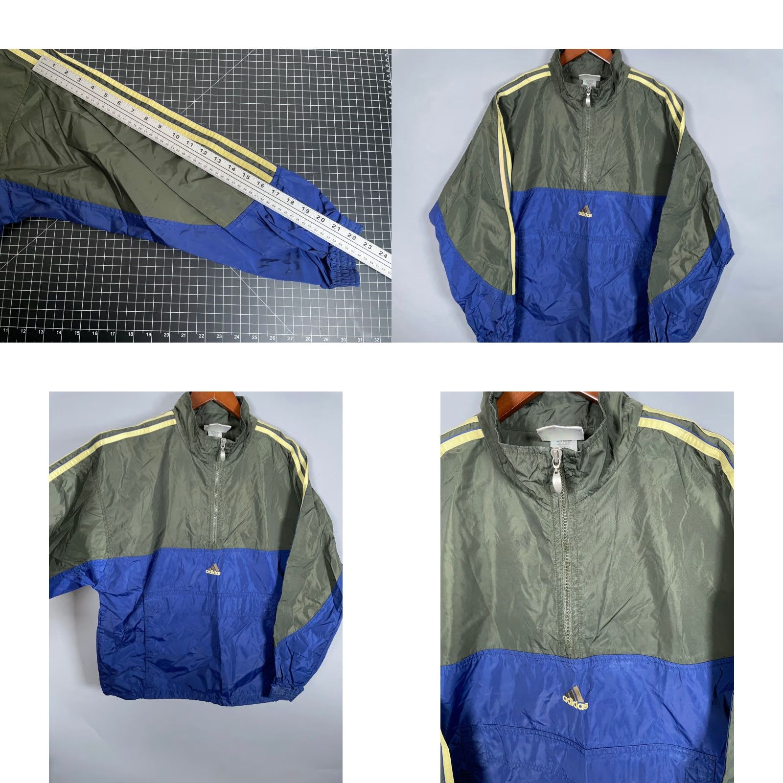 Adidas VINTAGE adidas Windbreaker Jacket Men Medium Blue Olive Green Striped 90s Retro Casual Size US M / EU 48-50 / 2 - 8 Thumbnail