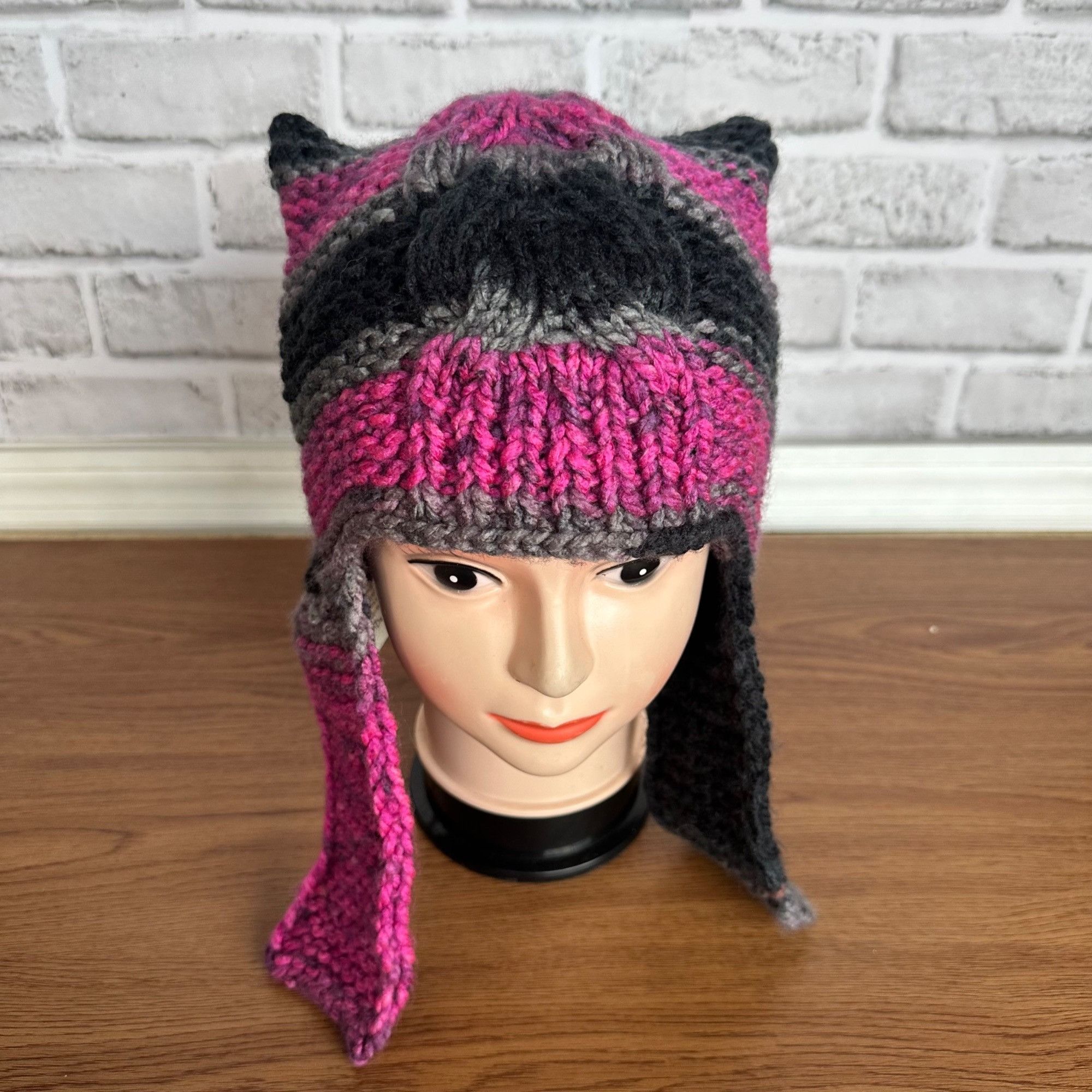Other ⭐Womens Handmade Pink Cat Ear Beanie Hat Soft Knit Purple Wi Size ONE SIZE - 2 Thumbnail