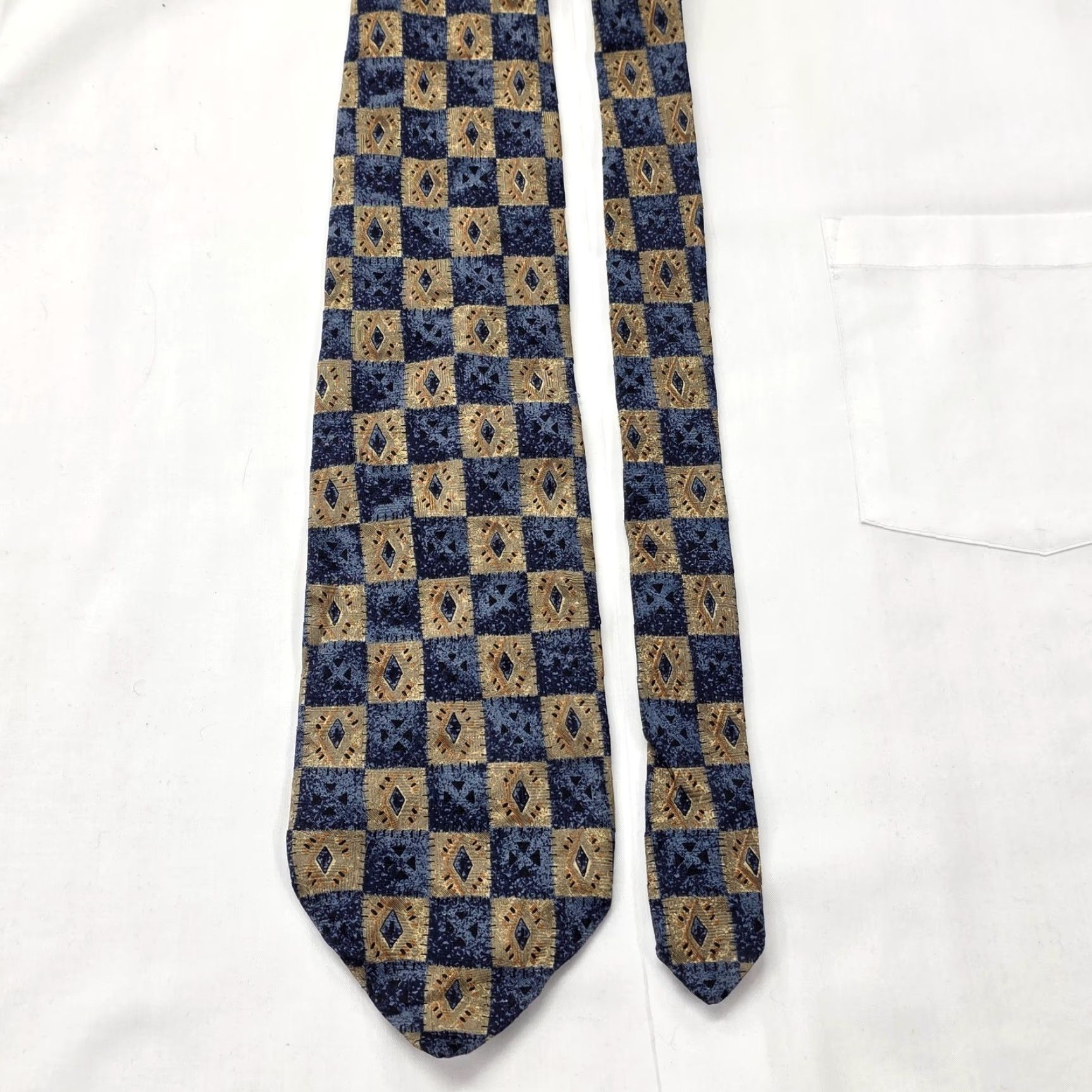 Robert Talbott Robert Talbott Studio Necktie Mens Blue Geometric Silk Tie Designer USA Tooling? Size ONE SIZE - 2 Thumbnail