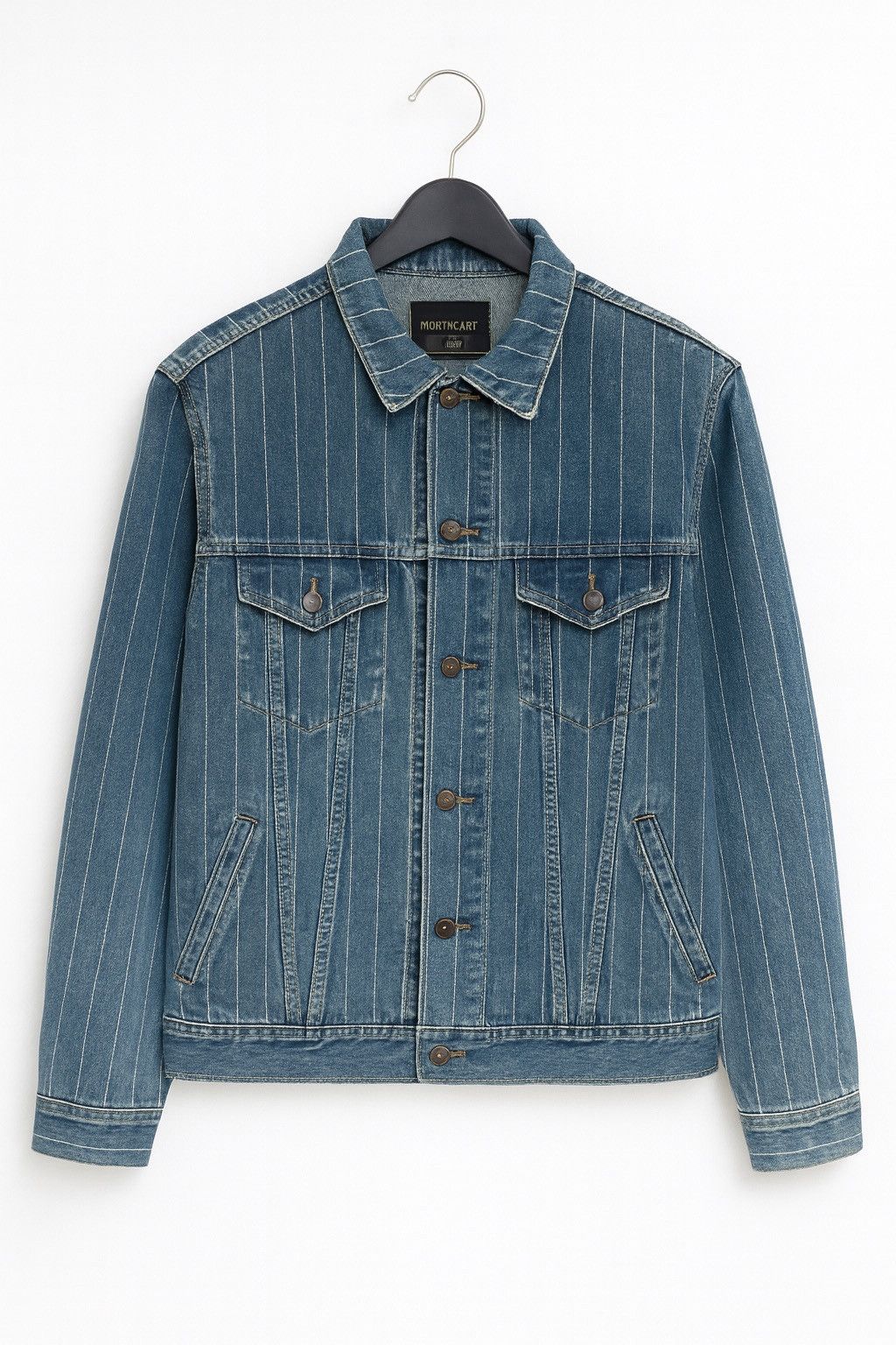 Japanese Brand Vintage Modern Gallery Pinstripe Denim Jacket – 90s Workwear Size US XL / EU 56 / 4 - 1 Thumbnail