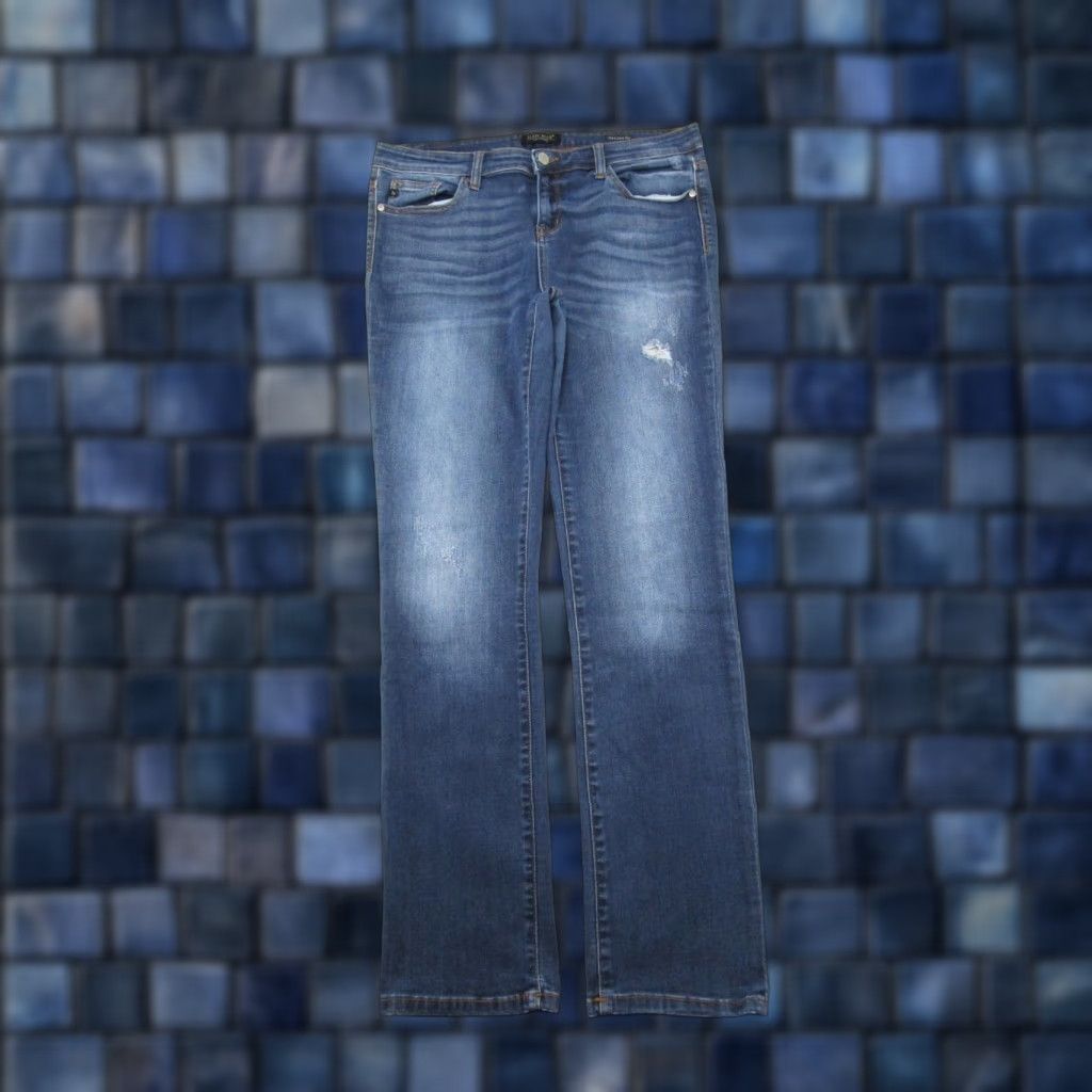 Denime Judy Blue Jeans Straight Fit Blue Stretch Denim Womens Size 15x32 Distressed Size 36" / US 14 / IT 50 - 1 Thumbnail