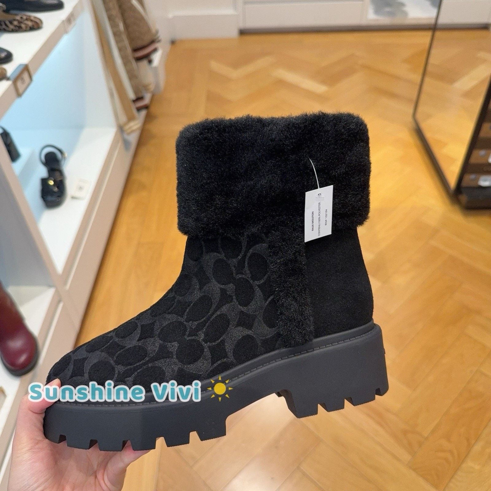 Coach NWT Coach Women's Chunky Sherpa Bootie Suede Black US 7.5 Size US 7.5 / IT 37.5 - 1 Thumbnail