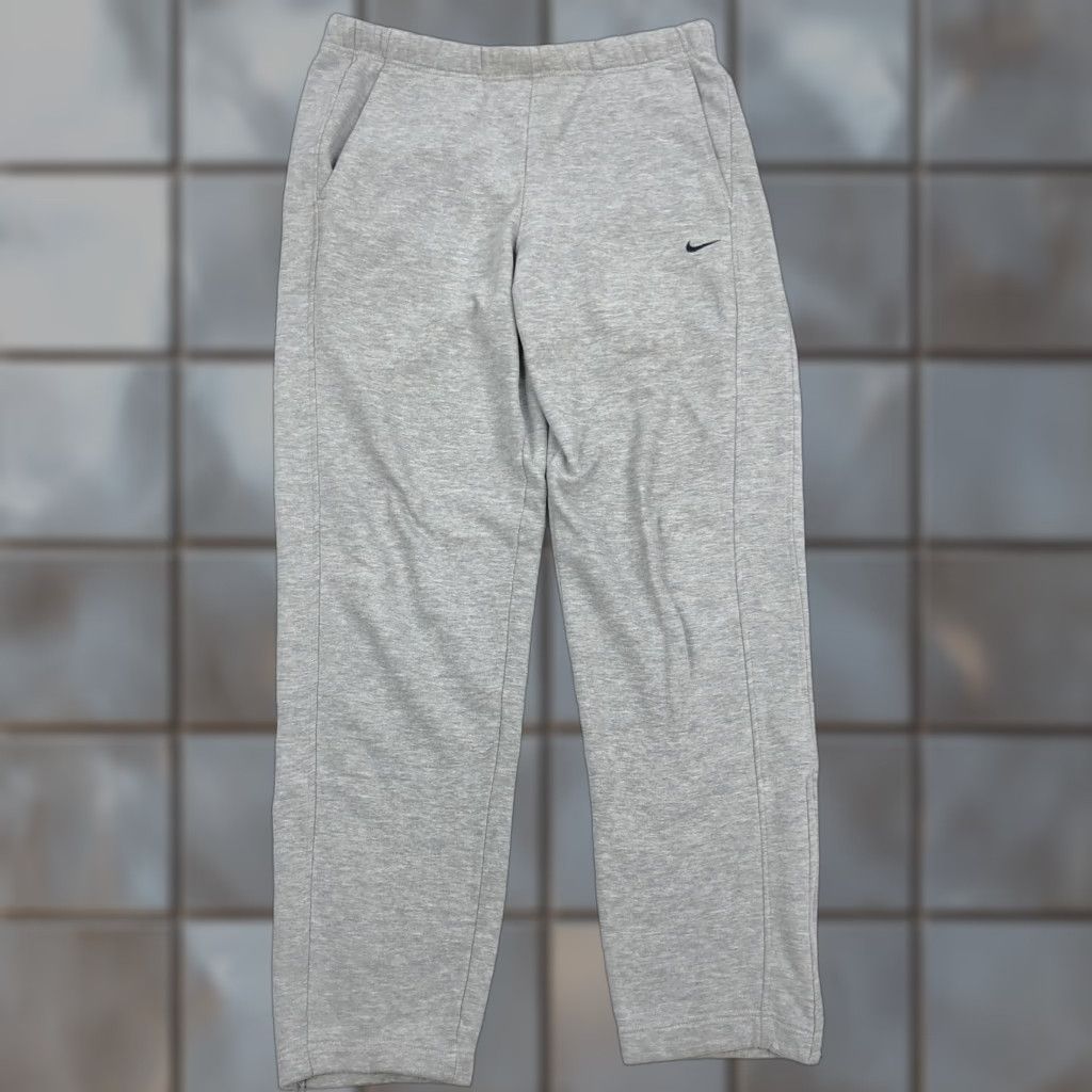 Nike Nike Men's Track Pants Fleece Cotton Blend Gray Heather 34x33 M Regular Elastic Drawstring Pockets Zip Athletic Gym 90s? No Vintage Mens Size US 31 - 1 Thumbnail