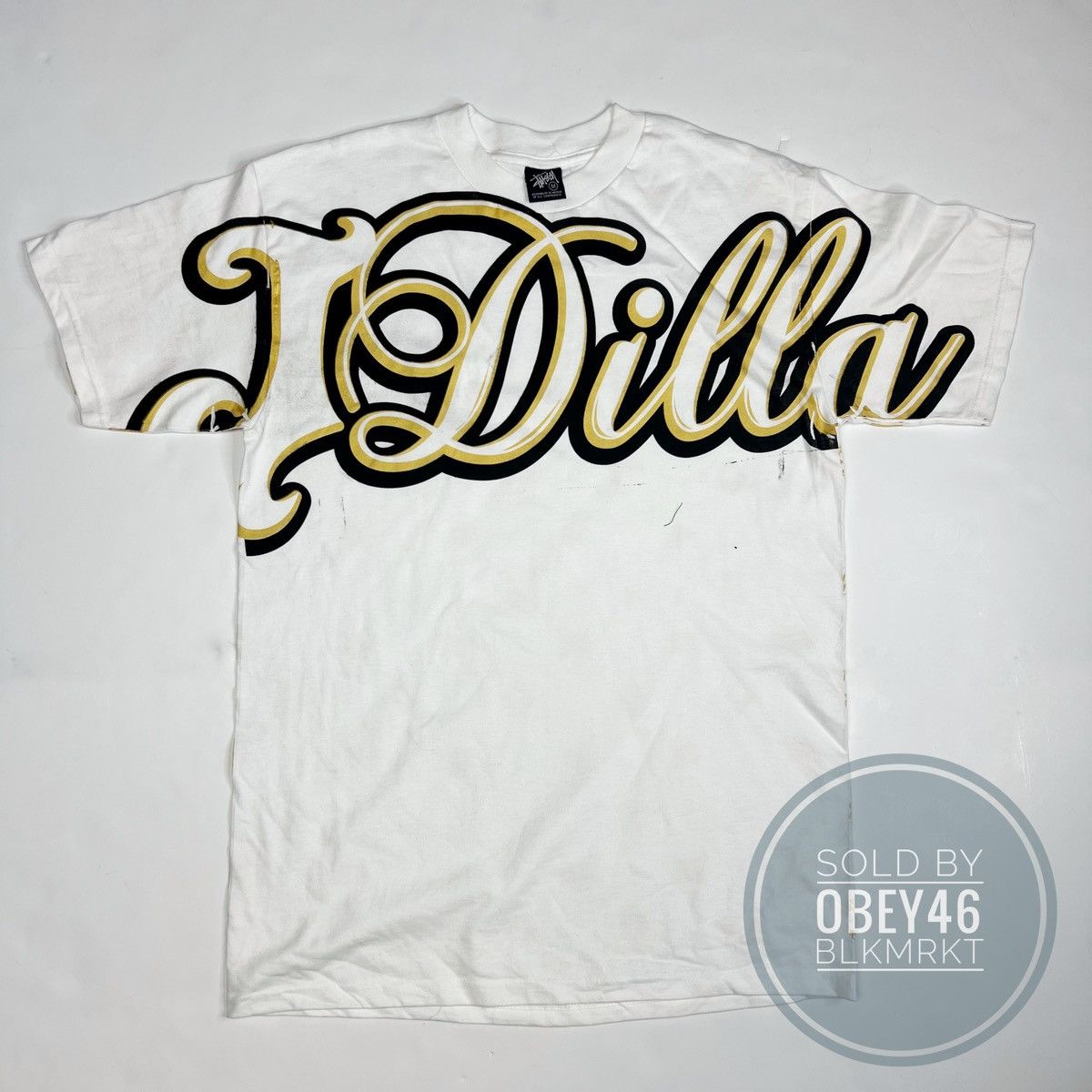 image of J Dilla X Stussy Collaboration White T-Shirt Sample M in White Gold, Men's (Size Medium)