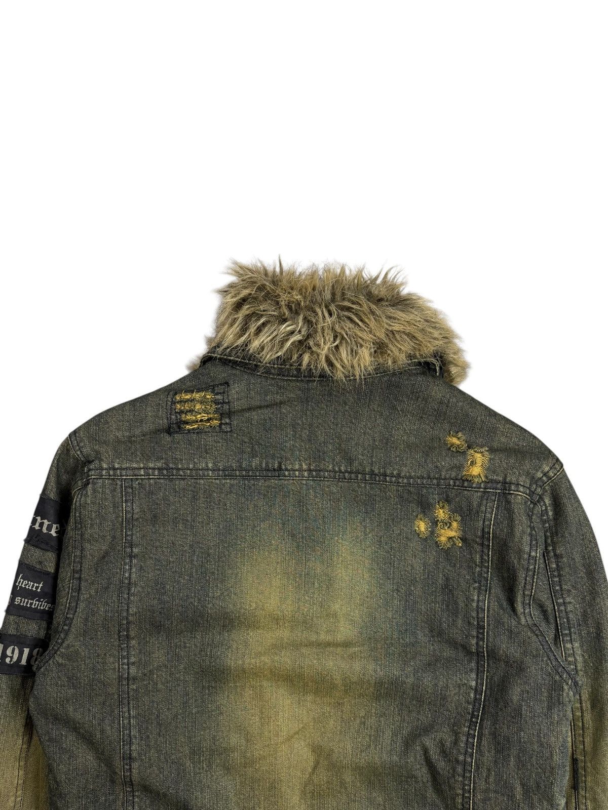 Tornado Mart 2000s In The Attic Fur Collar Mud Wash Patchwork Denim Jaket Size US M / EU 48-50 / 2 - 8 Thumbnail