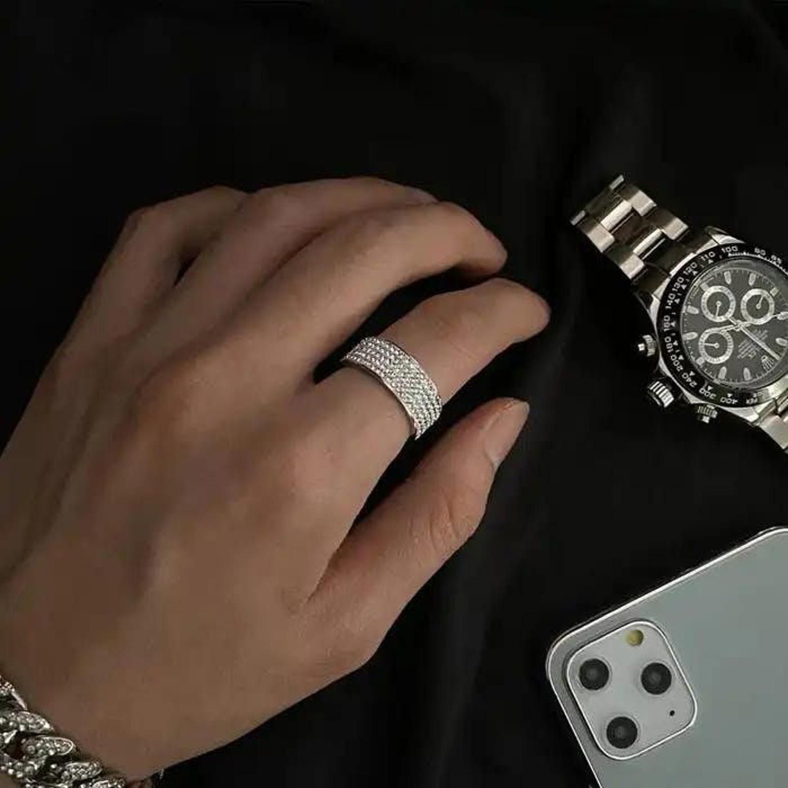 Hype x Jewelry Icy Rhinestone Ring in Silver, Men's