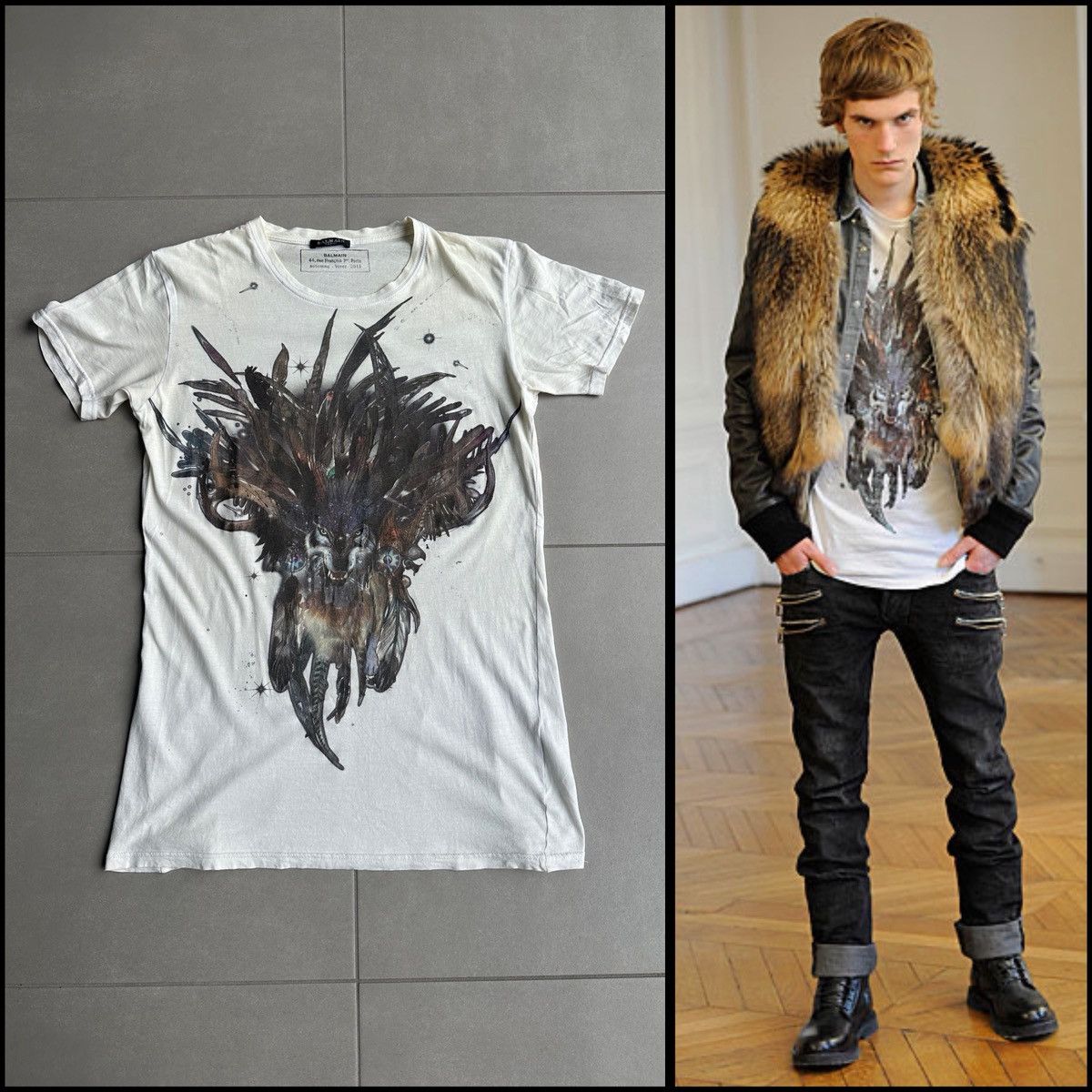 Balmain Balmain AW11 by Decarnin Tribal wolf t-shirt Size US M / EU 48-50 / 2 - 1 Thumbnail