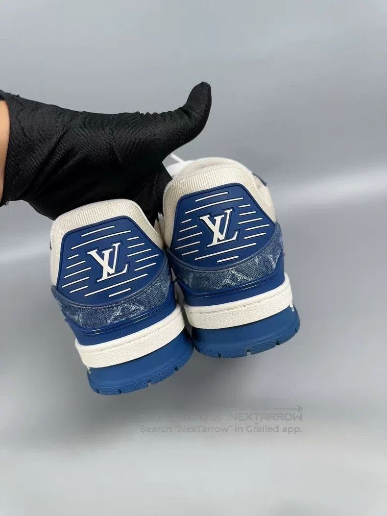 Louis Vuitton Louis Vuitton White and Blue Full Print Denim Trainer Casu Size US 7 / EU 40 - 5 Thumbnail