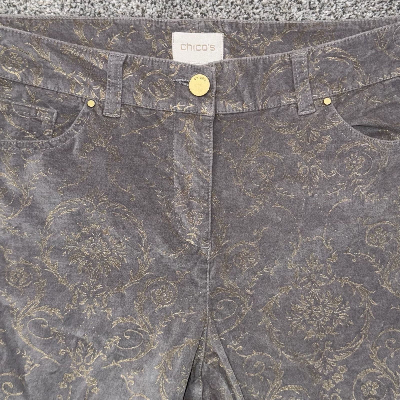 Chicos Chicos Pants Women 0 Whimsigoth Velvet Baroque Embellished Size 25" / US 0 / IT 36 - 7 Thumbnail