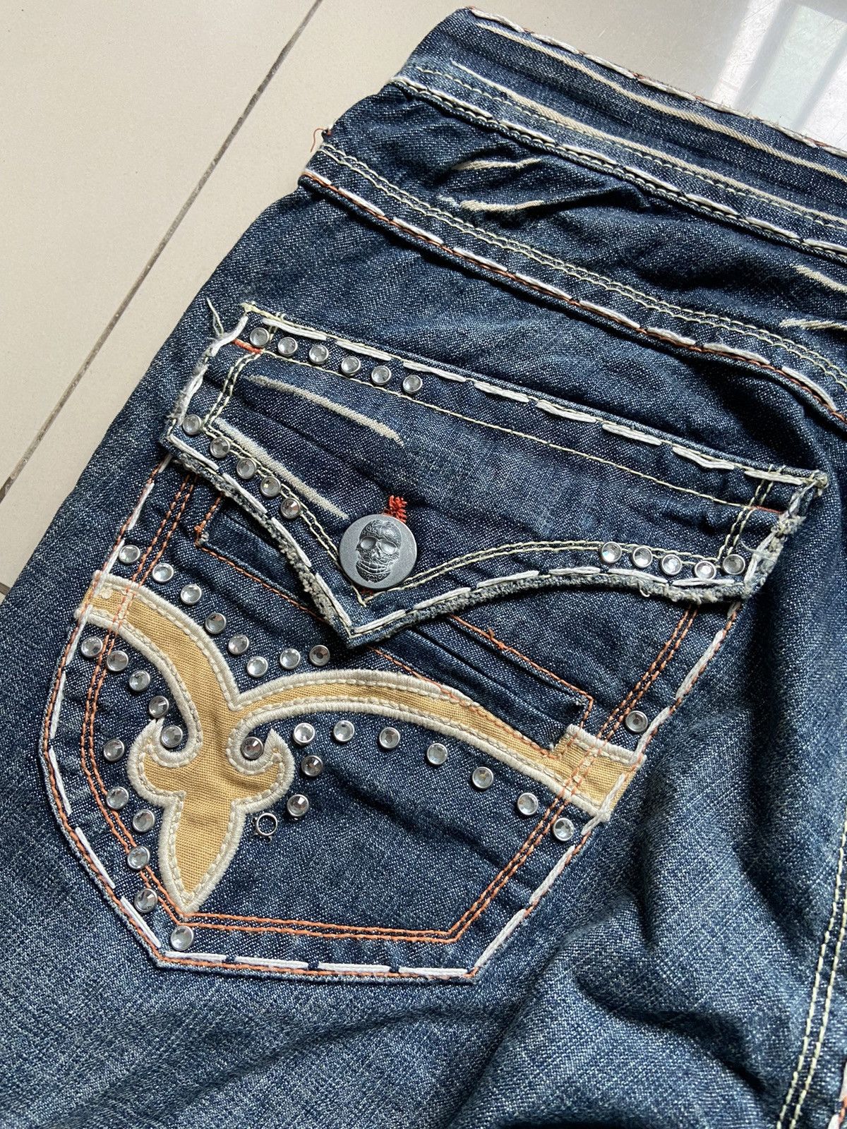 If Six Was Nine Vintage Laguna Beach Gemstone Flare Denim Pants Size US 38 / EU 54 - 13 Thumbnail