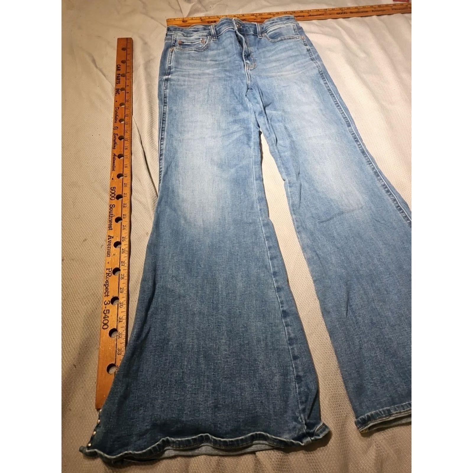 American Eagle Outfitters American Eagle Jeans Womens 12 Blue Festival Flare Slit Studded Denim Pants Mens? Size 34" / US 12 / IT 48 - 4 Thumbnail