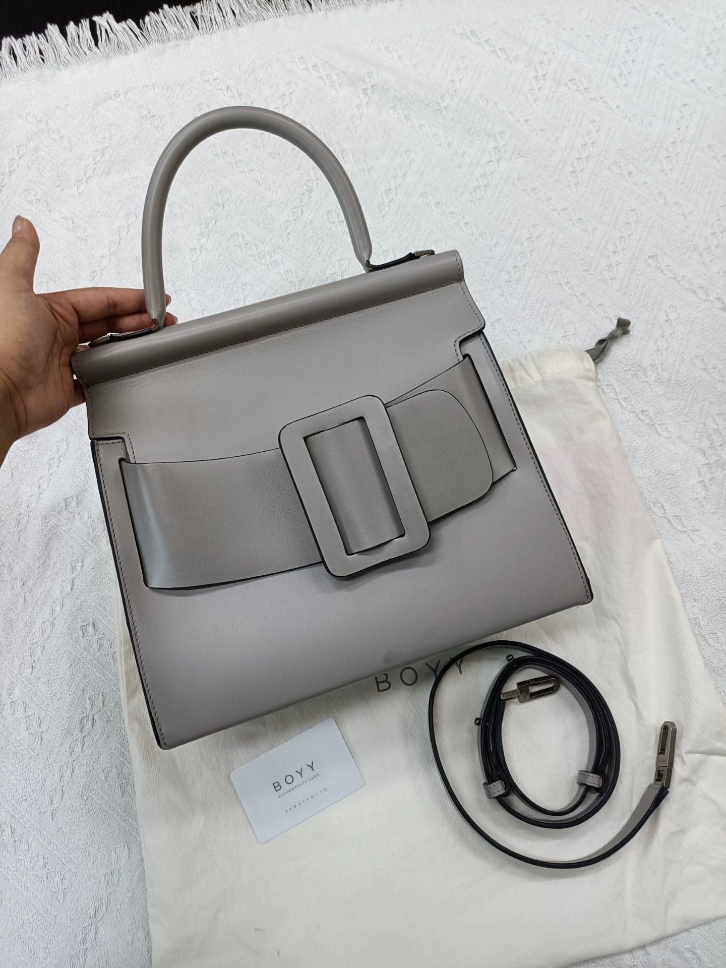 BOYY Boyy Karl24 Gray/White Turnlock Shoulder Bag 28x15x26-37 Size ONE SIZE - 1 Thumbnail