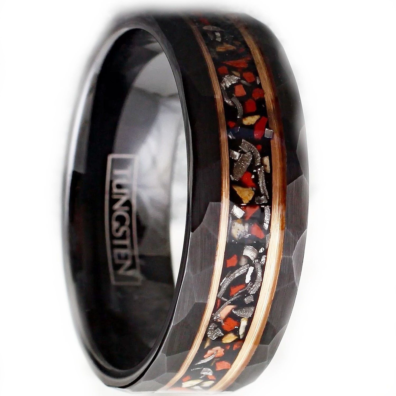 Other Tungsten carbide faux meteorite rose gold stripe ring band Size ONE SIZE - 2 Thumbnail