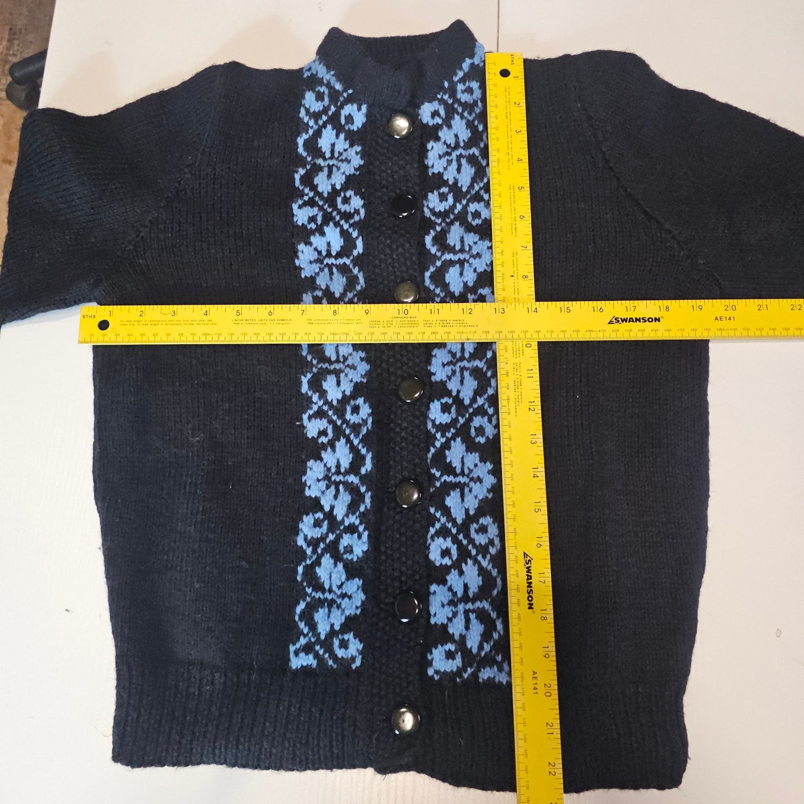 Vintage Vintage Wool Knit Cardigan Sweater Black Blue Floral Aran M Size M / US 6-8 / IT 42-44 - 4 Thumbnail