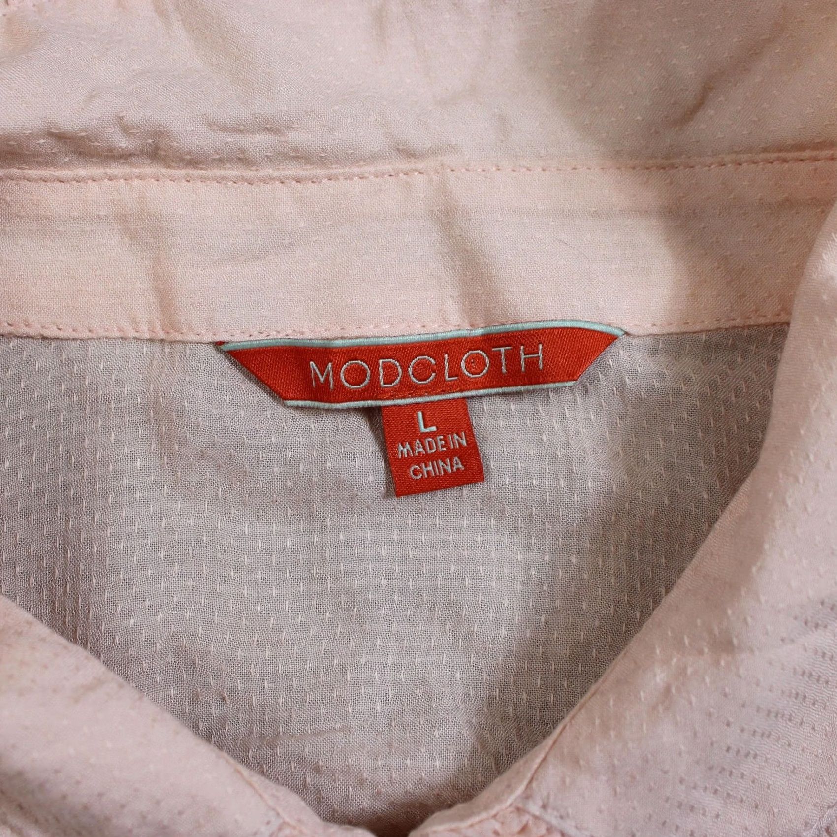 Vintage VINTAGE? No. ModCloth Shirt Women L Pink Ruffle Mock Neck Button Sheer Romantic Boho Top Size L / US 10 / IT 46 - 3 Thumbnail