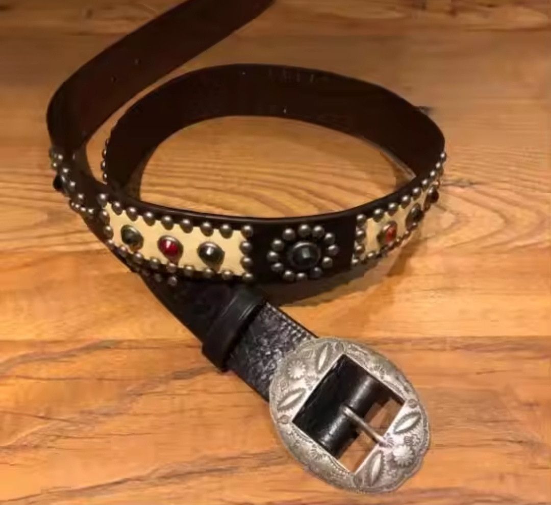 Designer × Leather Retro Locomotive Leather Nail Belt Size ONE SIZE - 1 Thumbnail