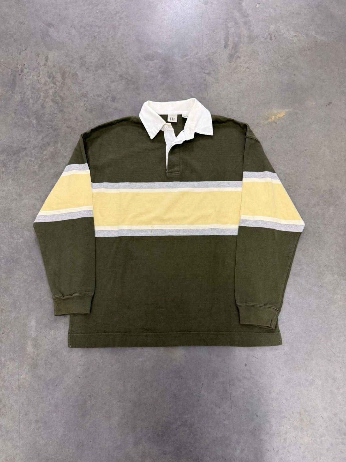 GAP Vintage Polo Rugby Green Yellow Stripped Long Shirt M