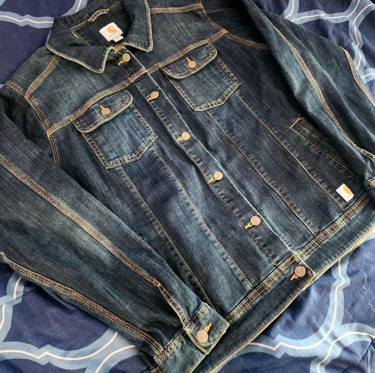 Carhartt Vintage Carhartt Navy Blue Denim Jean Jacket Size US XL / EU 56 / 4 - 1 Thumbnail