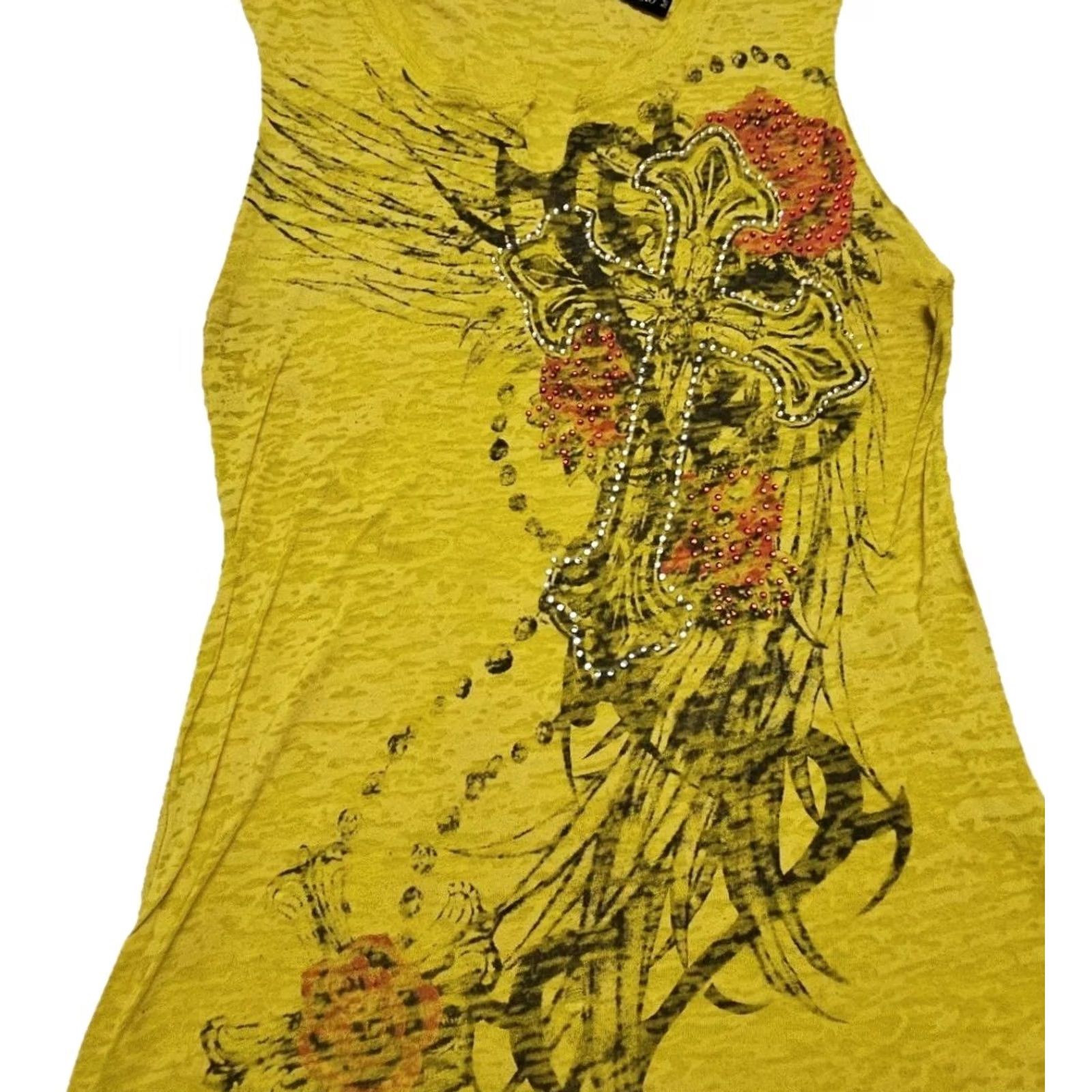 Vintage VINTAGE Sweet Girl Yellow Cross Graphic Rhinestone Womens Medium Tank Top Sleeveless Grunge Y2K Casual Womens Size M / US 6-8 / IT 42-44 - 4 Thumbnail