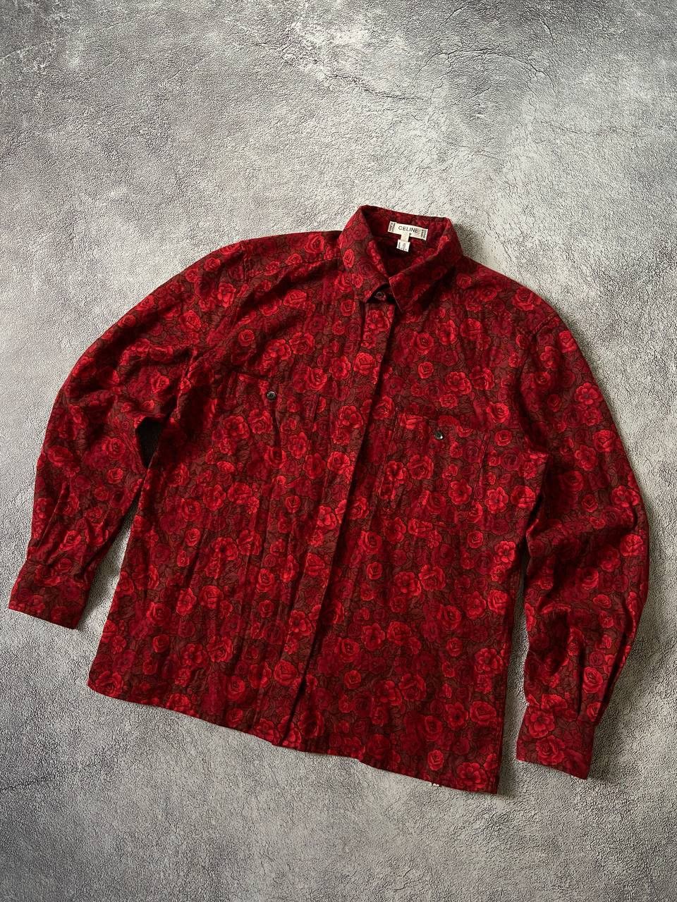 Celine Celine Floral Red Rose 90's shirt Size L / US 10 / IT 46 - 3 Thumbnail