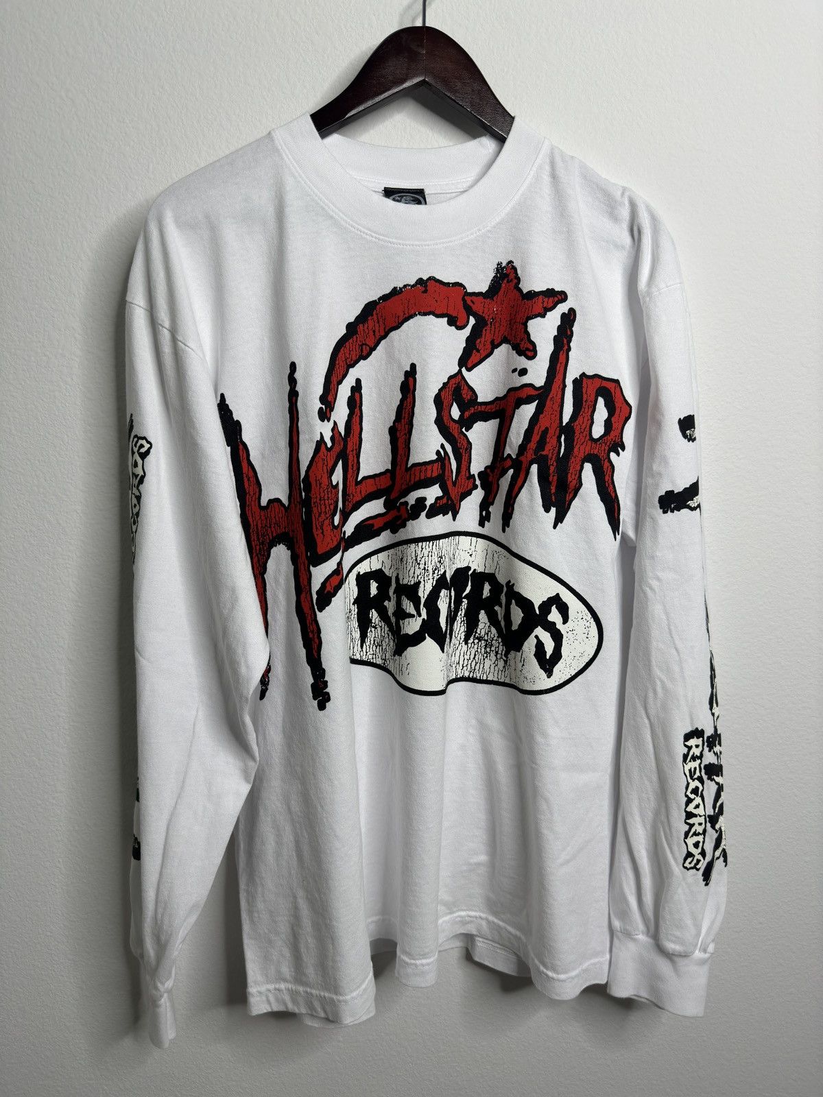 Hell Studios Star Records Crewneck Style Men's Long Sleeve T-Shirt – Black, S-XL