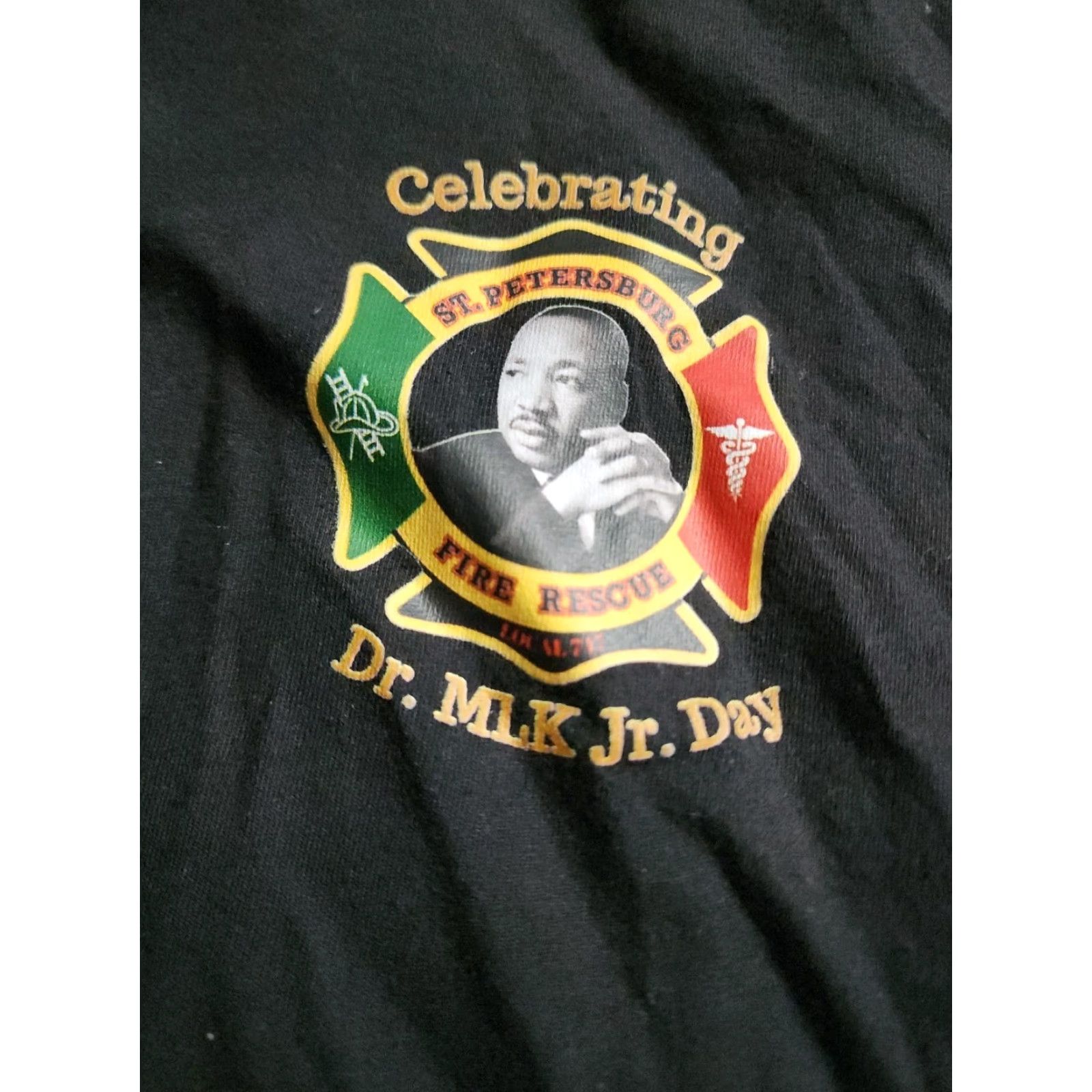 Doublet Canvas Mens L St. Petersburg FL Fire Rescue MLK T Shirt Double Sided Black Cotton Blend Crew Neck Short Sleeve Athletic Regular Size L Mens时? Size US L / EU 52-54 / 3 - 2 Thumbnail