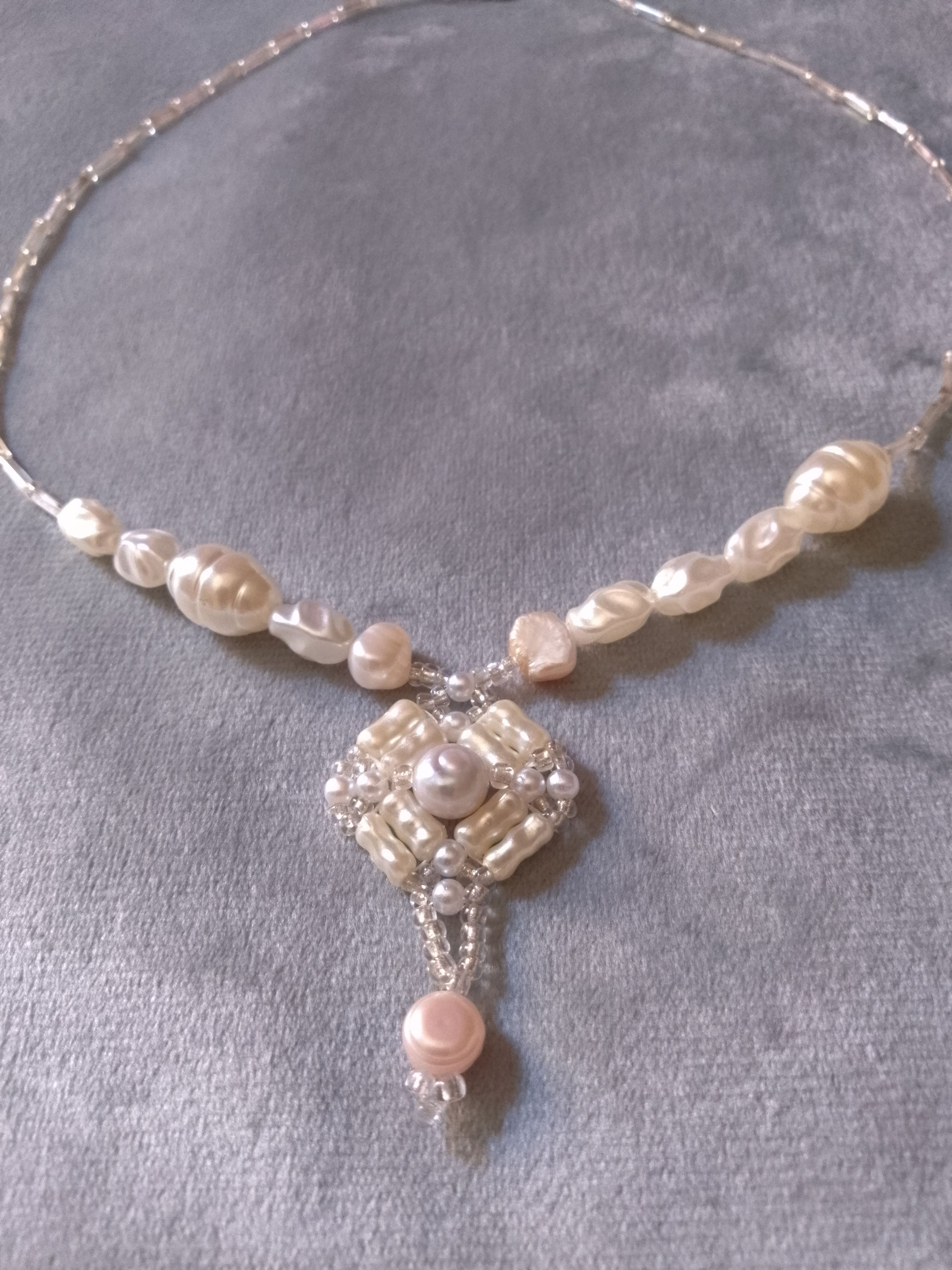 Handmade Glam necklace with pendant Natural freshwater pearls Size ONE SIZE - 10 Thumbnail
