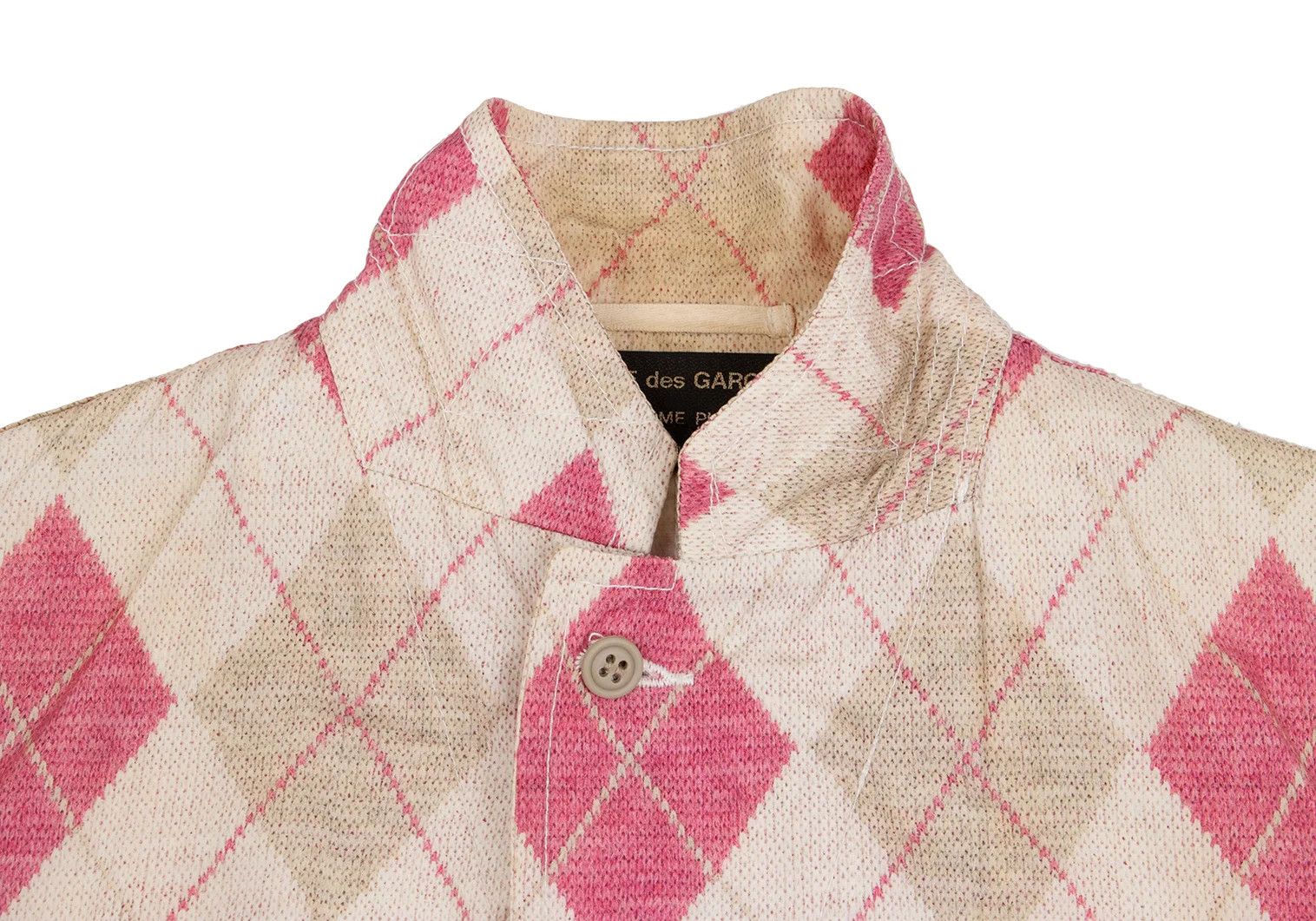 Comme des Garcons Homme Plus Cotton Argyle Knit Transfer Print Jacket Beige Pink S Size US S / EU 44-46 / 1 - 5 Thumbnail