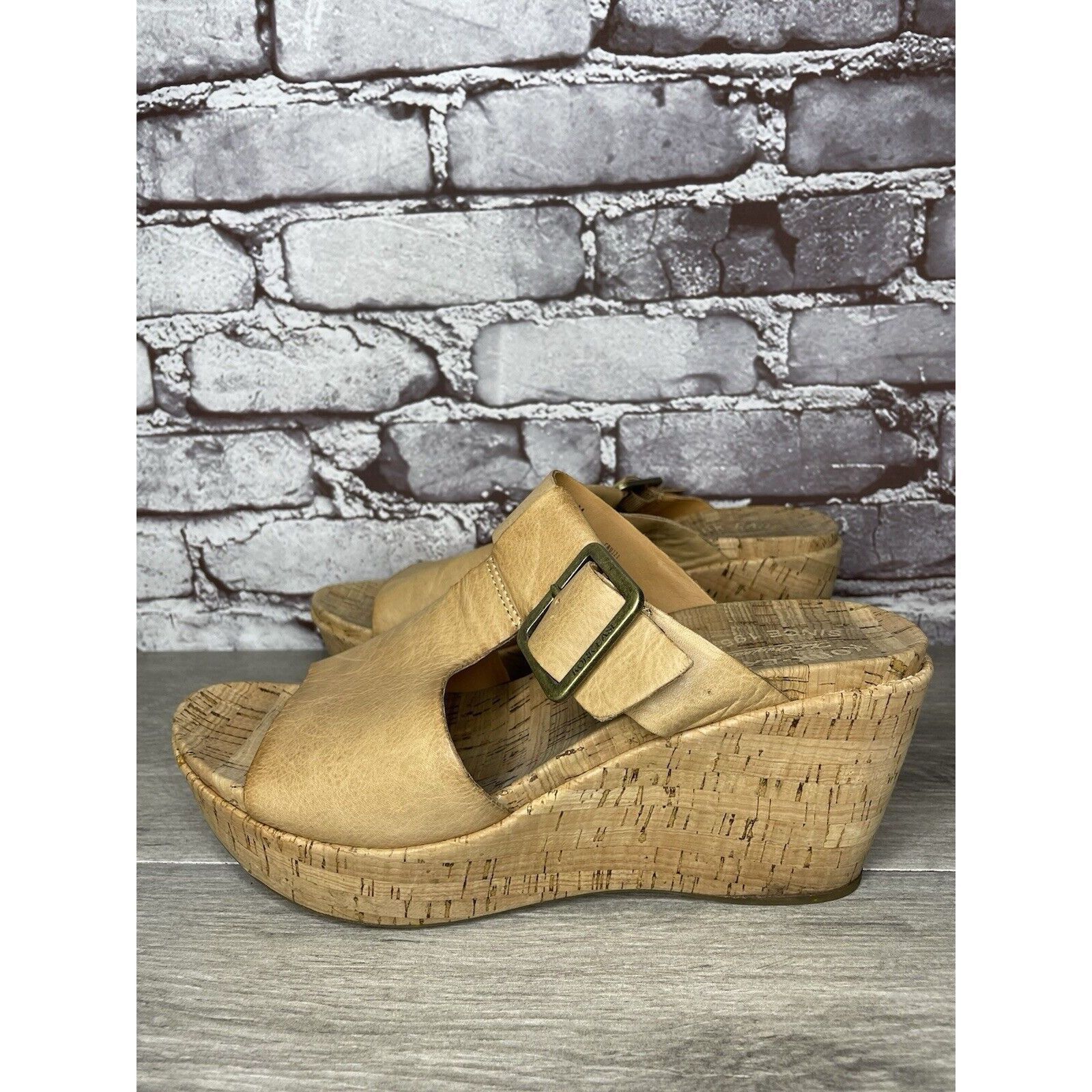 Other Kork Ease Tan Leather Cork Platform Strap High Wedge Sandals Size US 10 / IT 40 - 3 Thumbnail