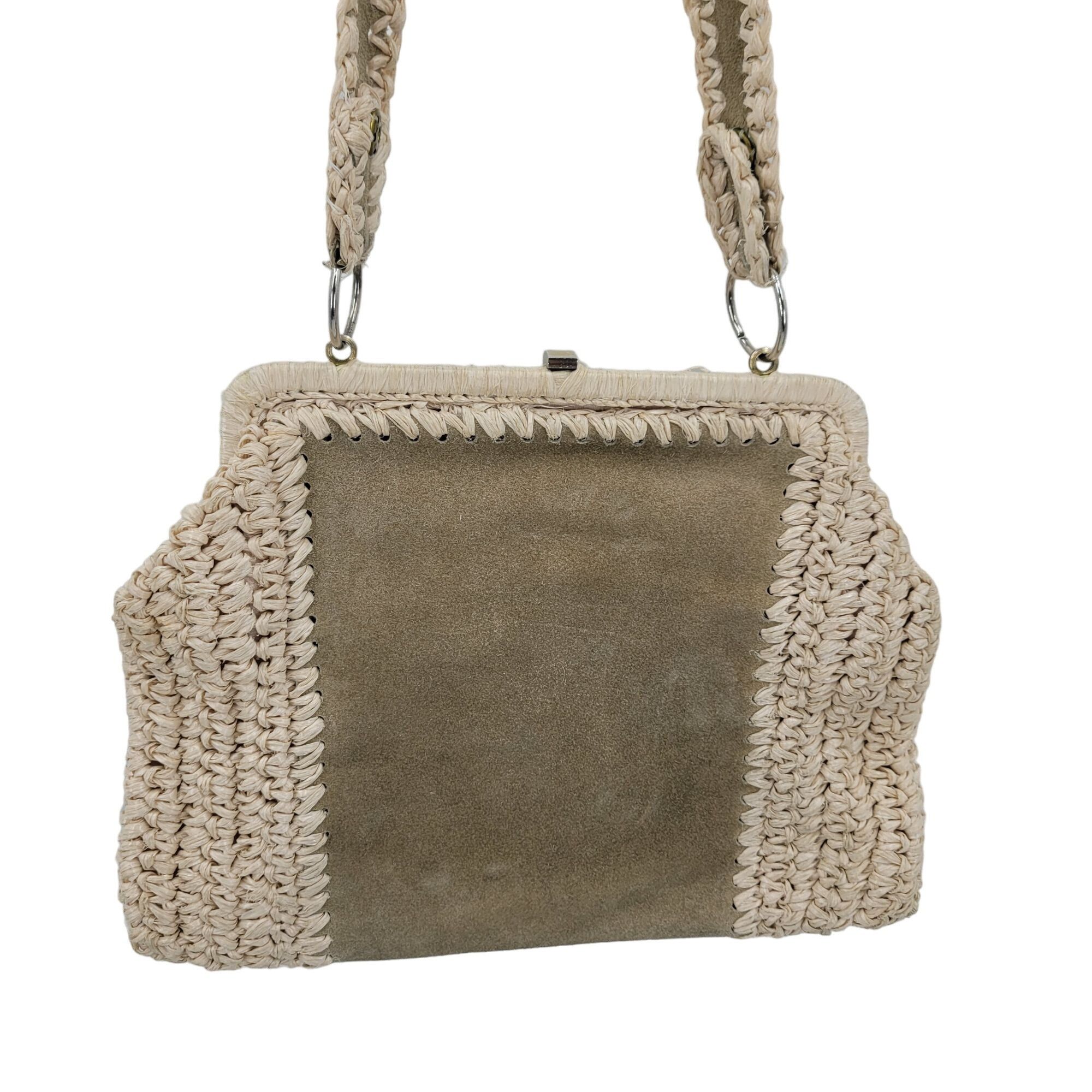 Vintage Vintage Handmade Crochet Macrame Straw Suede Shoulder Bag P Size ONE SIZE - 5 Thumbnail