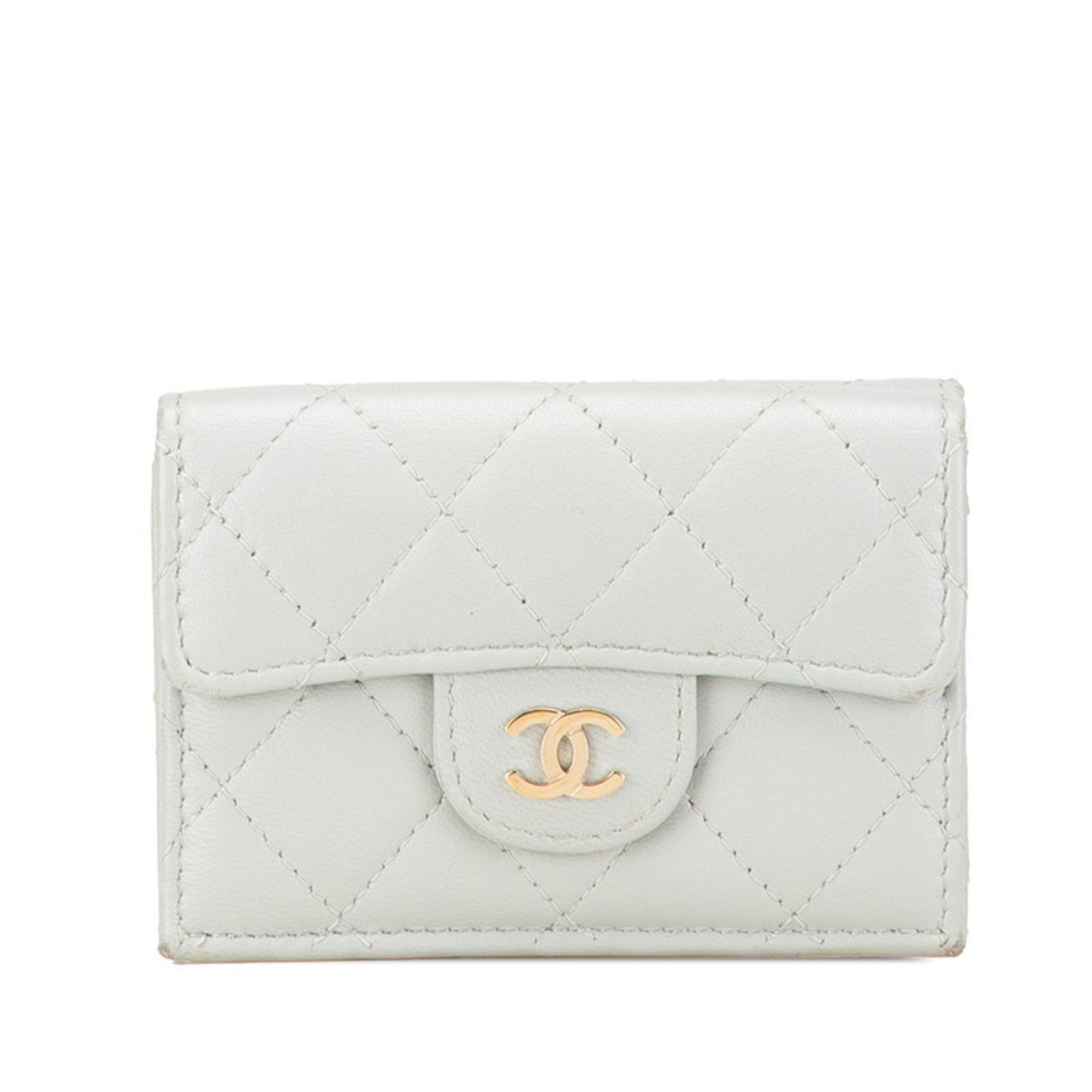 Chanel Matelasse Classic Small Flap Wallet Tri-fold AP0231 Grey Lambskin Women's CHANEL