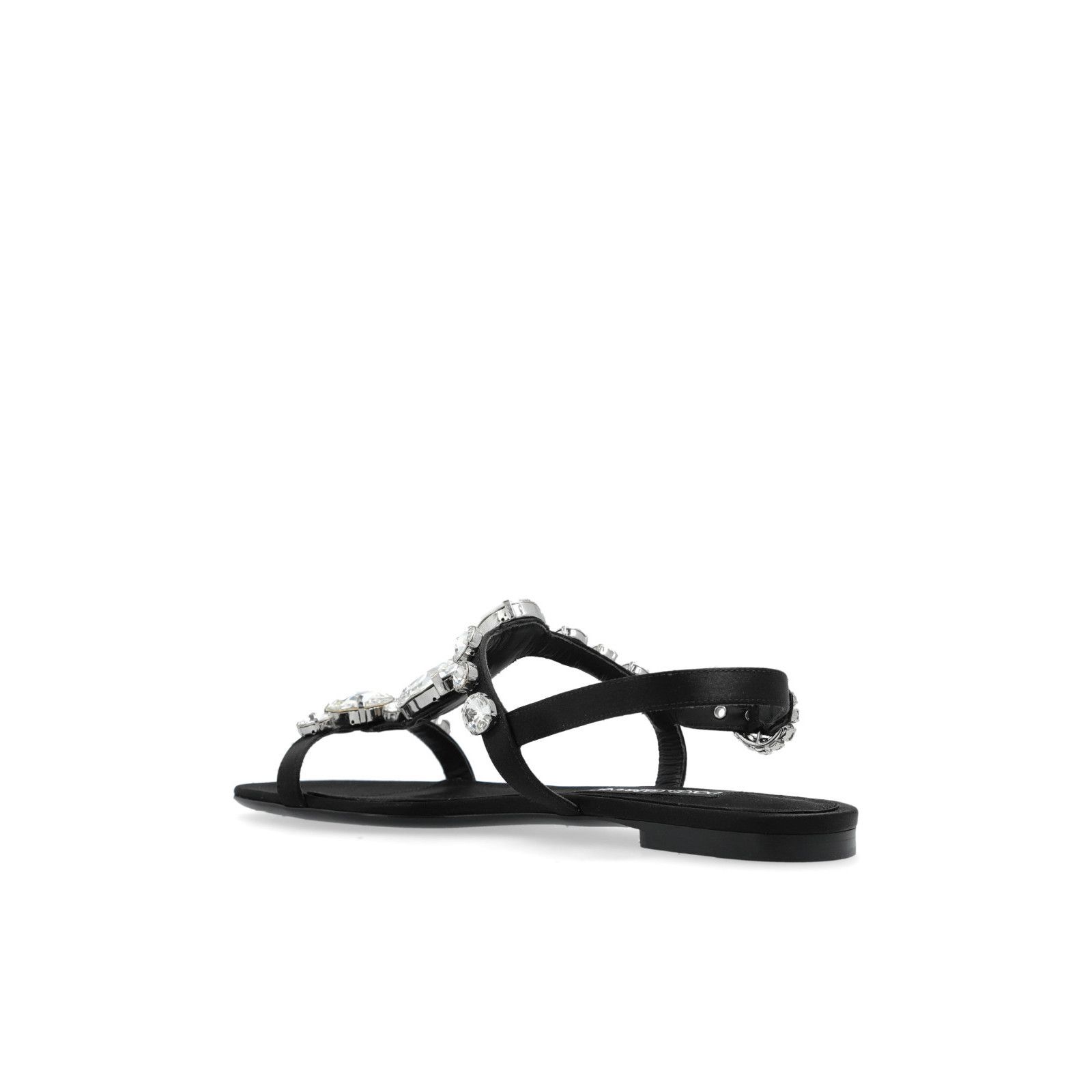 DOLCE&GABBANA Crystal Jewel Black Leather Sandals New & Auth