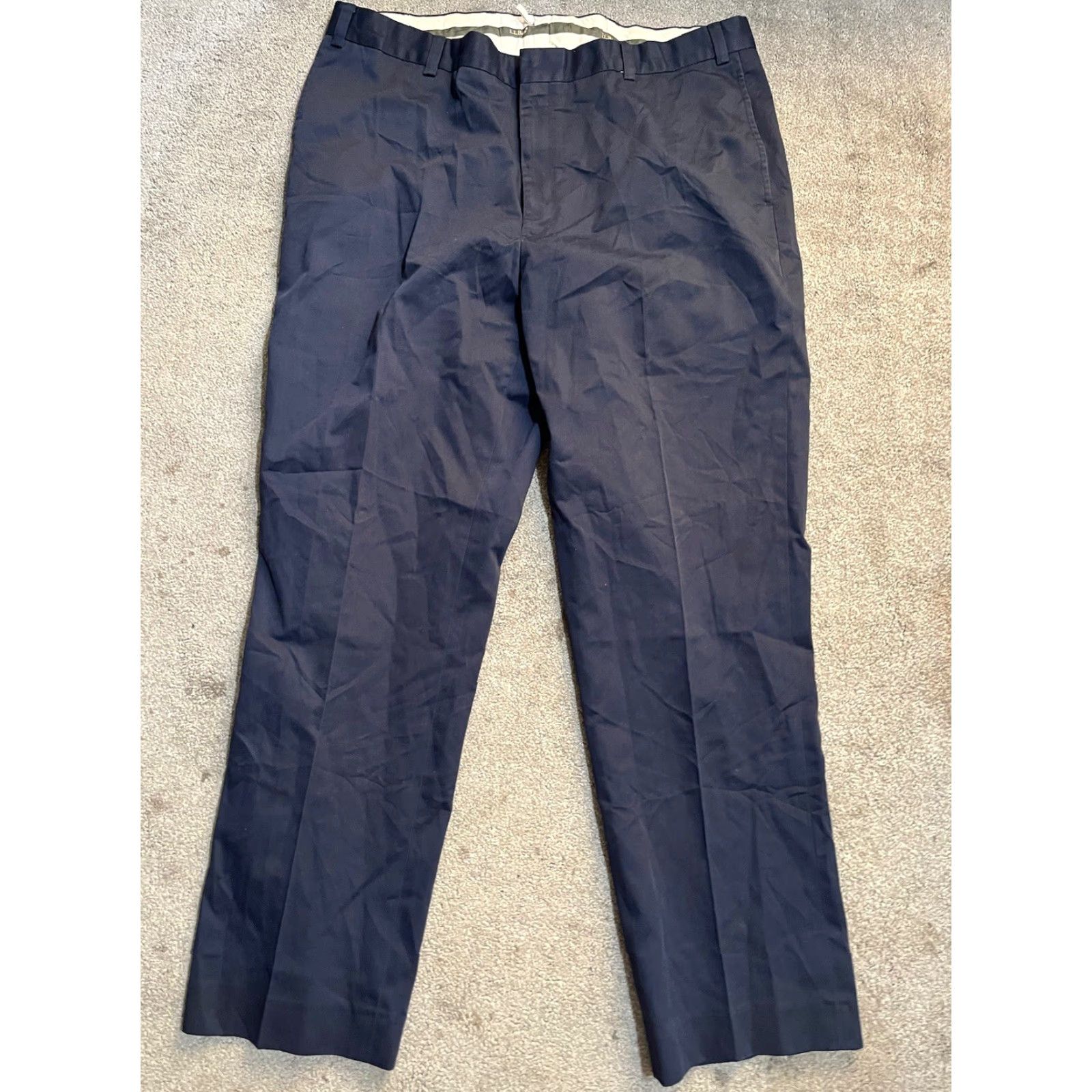 Vintage L.L. Bean Pants Mens 38x32 Classic Flat Front Navy Blue Khakis Style 212330 0WV55 Regular Front Pants Mens Size US 38 / EU 54 - 3 Thumbnail