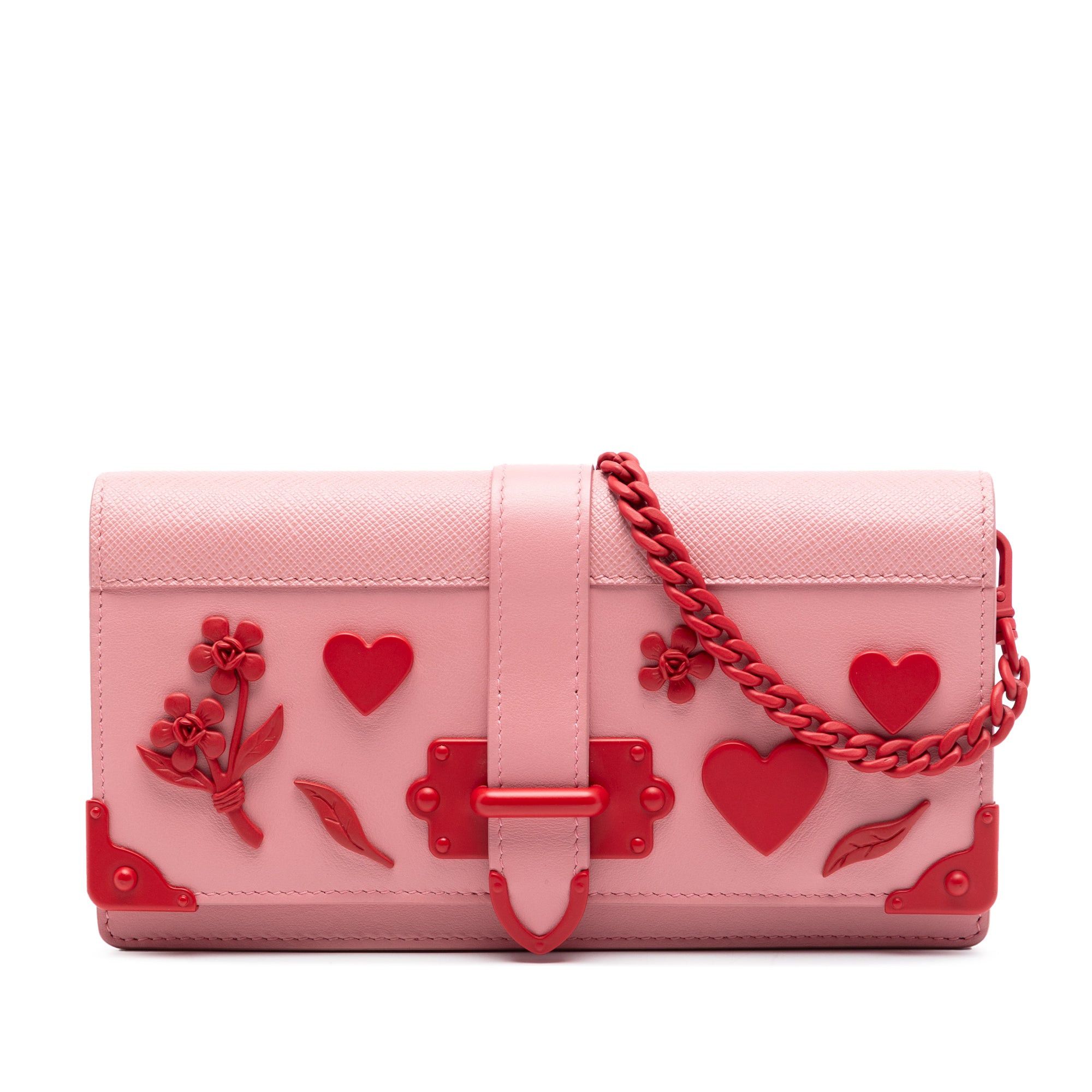 Prada Saffiano Trimmed City Calf Cahier Heart and Flower Wallet on Chain Size ONE SIZE - 1 Thumbnail